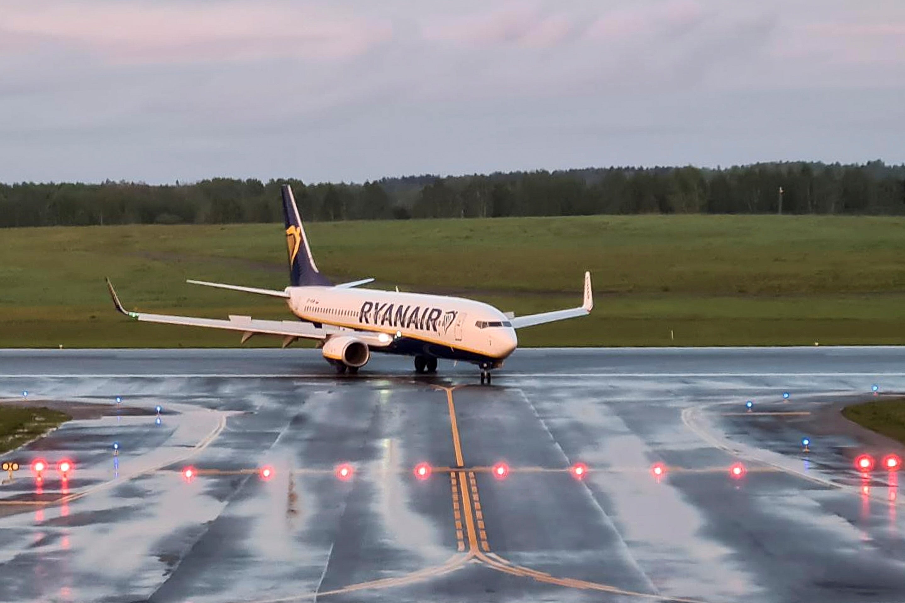 A Ryanair aircraft, which was carrying Belarusian opposition blogger and activist Roman Protasevich, lands at Vilnius Airport