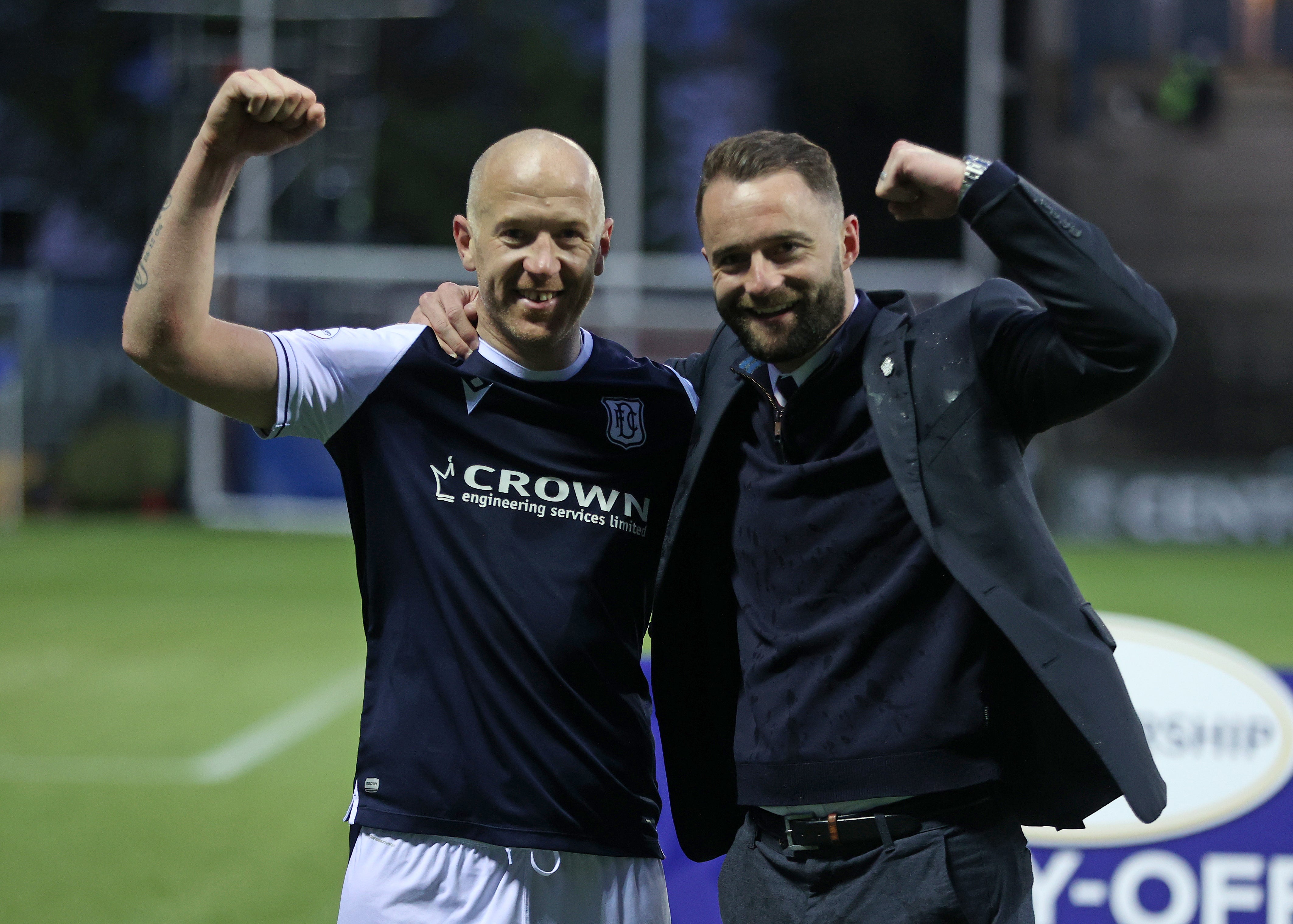 Dundee manager James McPake, right, and Charlie Adam