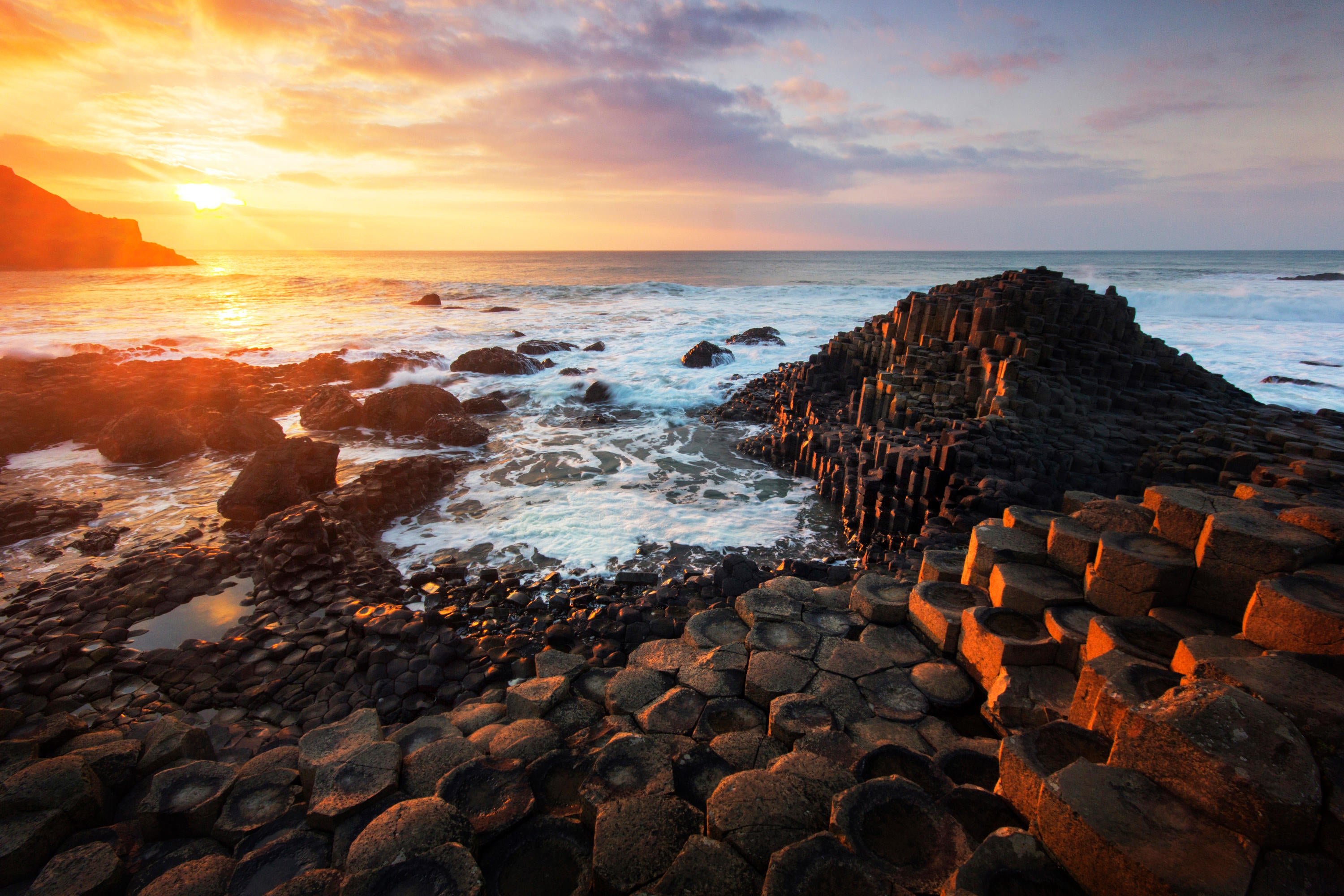 Sunset at the Giant's Causeway, Co. Antrim, Northern Ireland, UK,