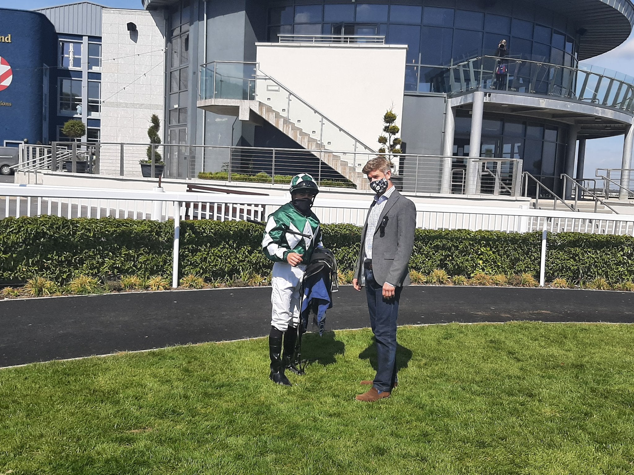 Jack Davison and jockey Wayne Lordan following Mooneista's Woodlands win