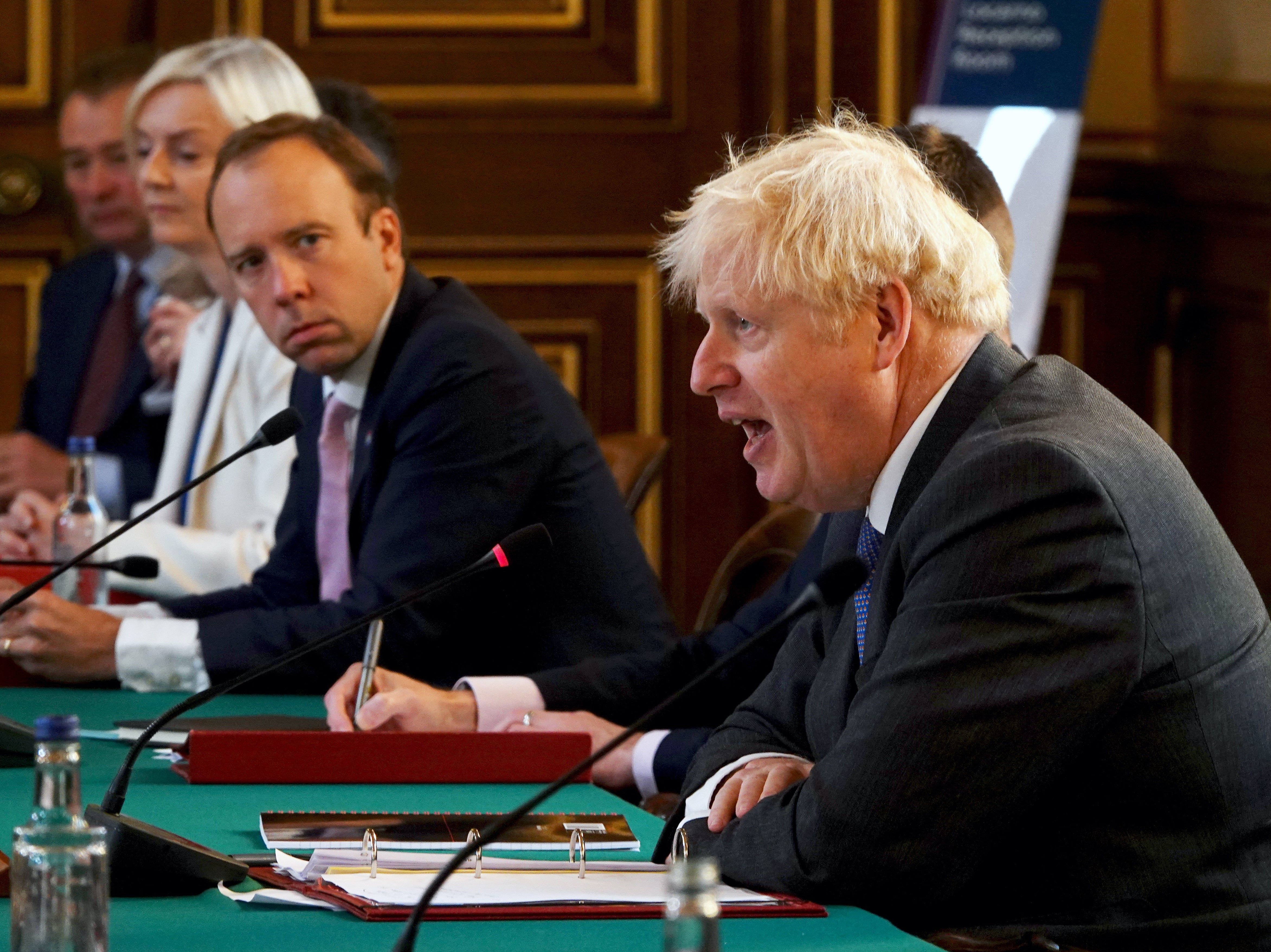 Matt Hancock and Boris Johnson at a cabinet meeting in September 2020