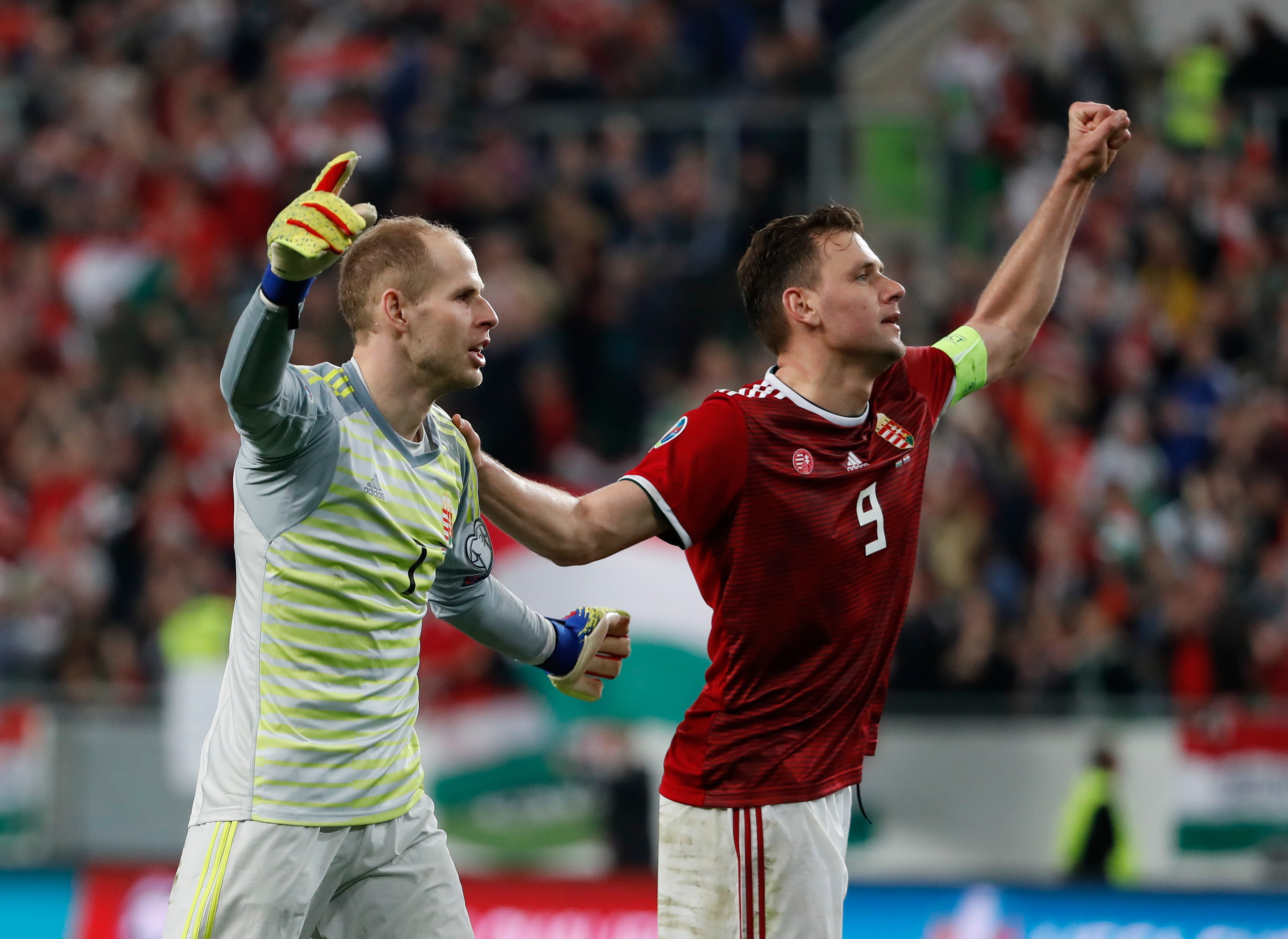 Hungary goalkeeper Gulacsi and captain Adam Szalai