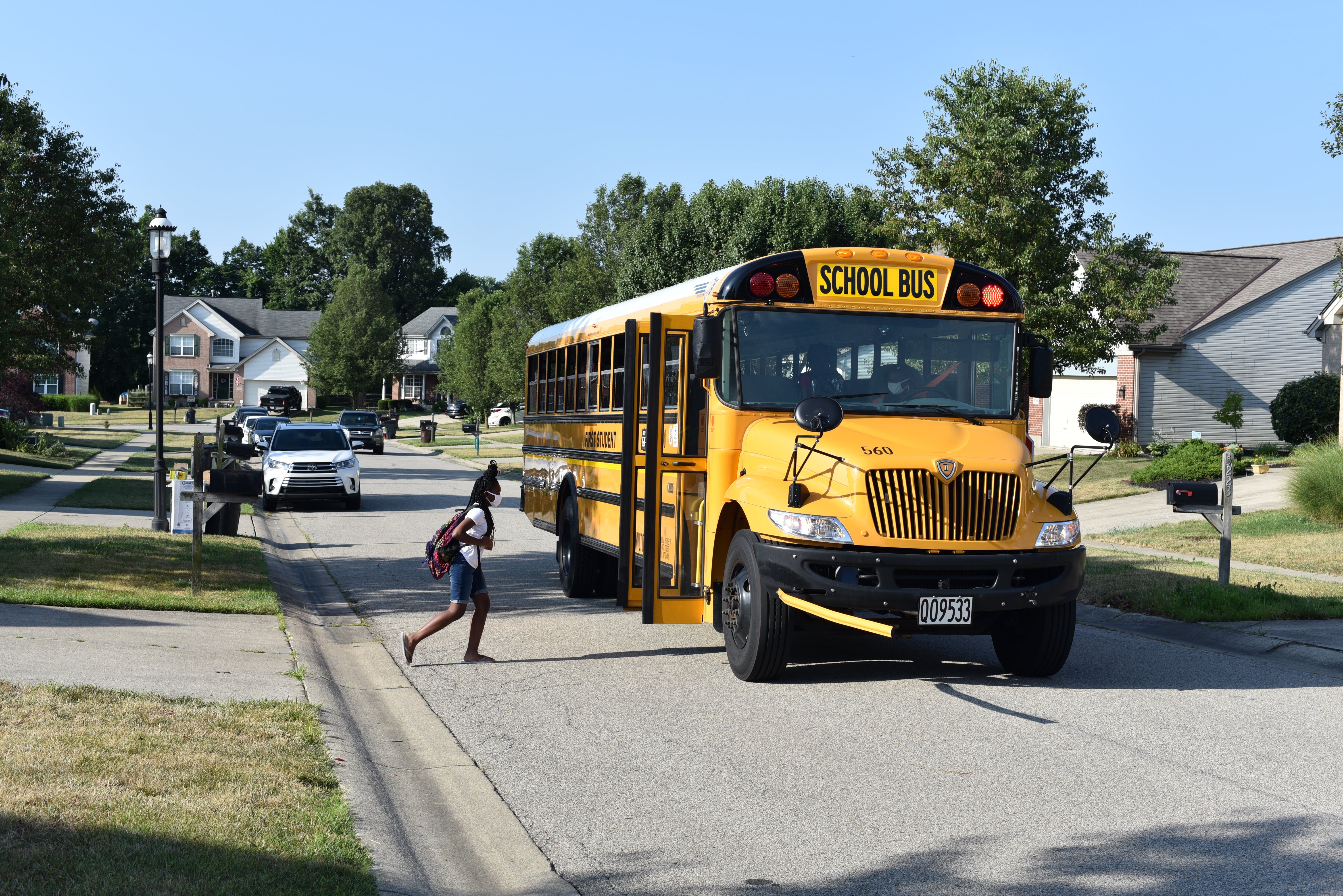 A yellow US school bus