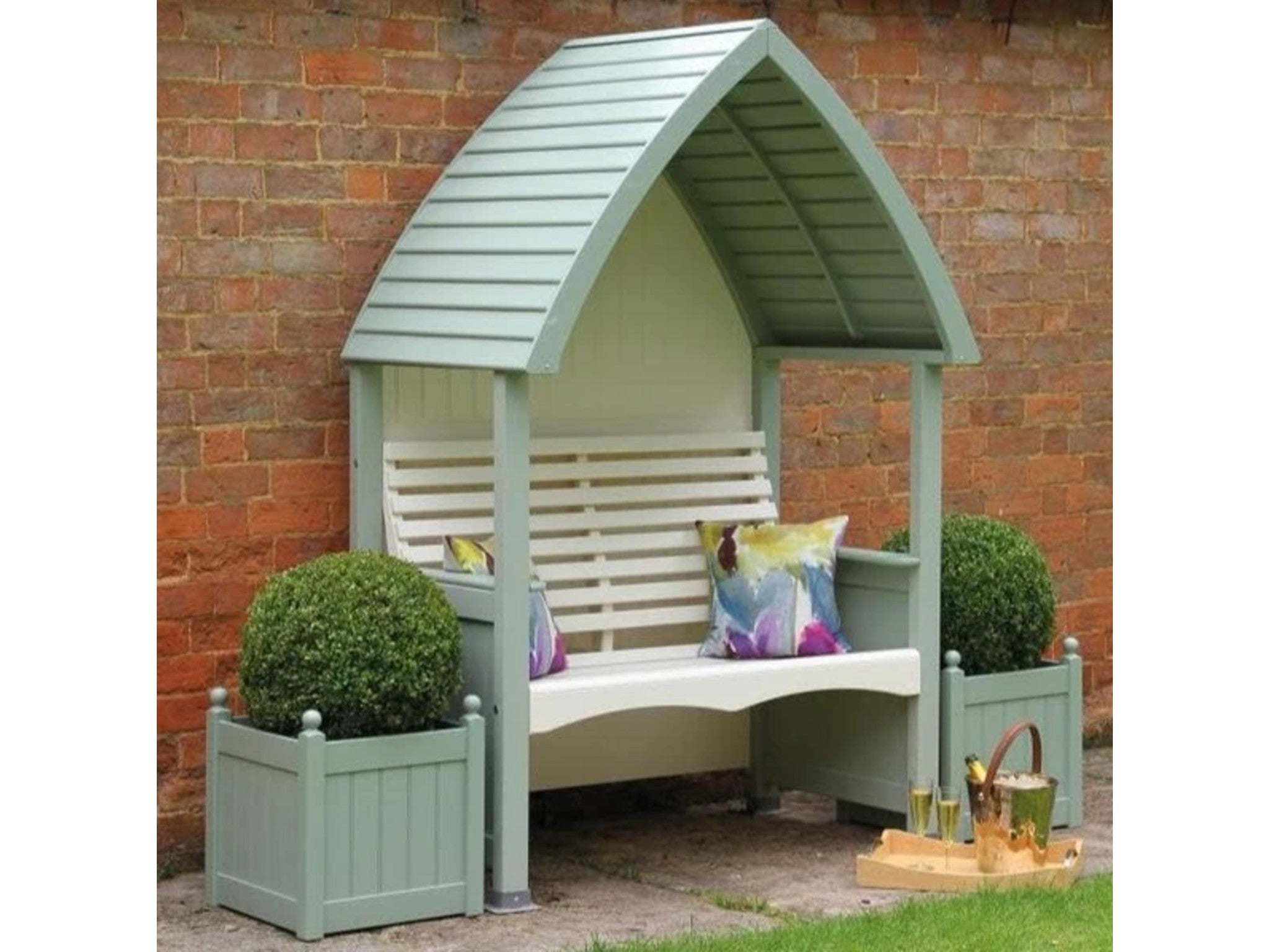 AFK Garden Furniture cottage arbour in sage and cream indybest