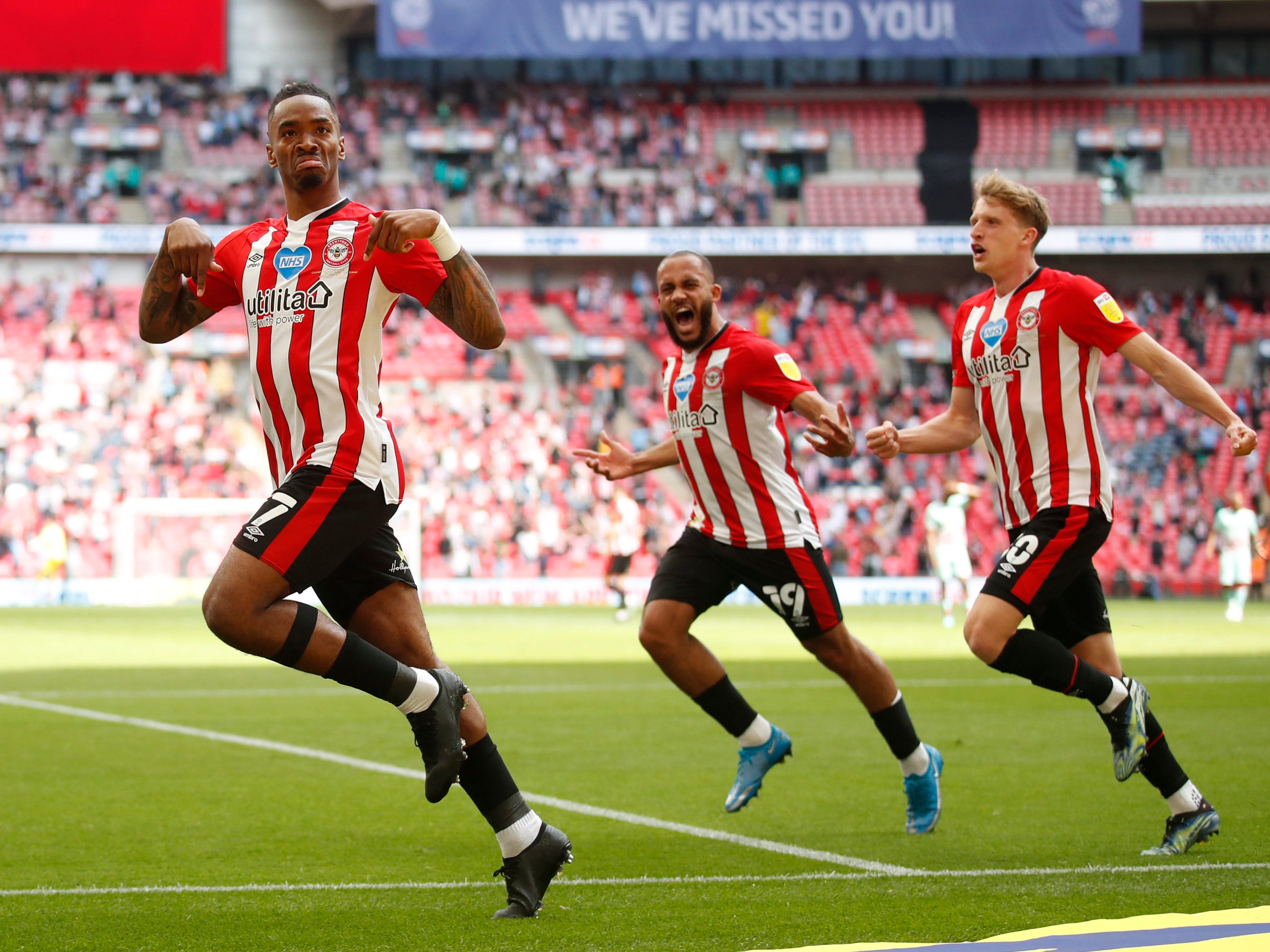 Ivan Toney celebrates scoring their first goal