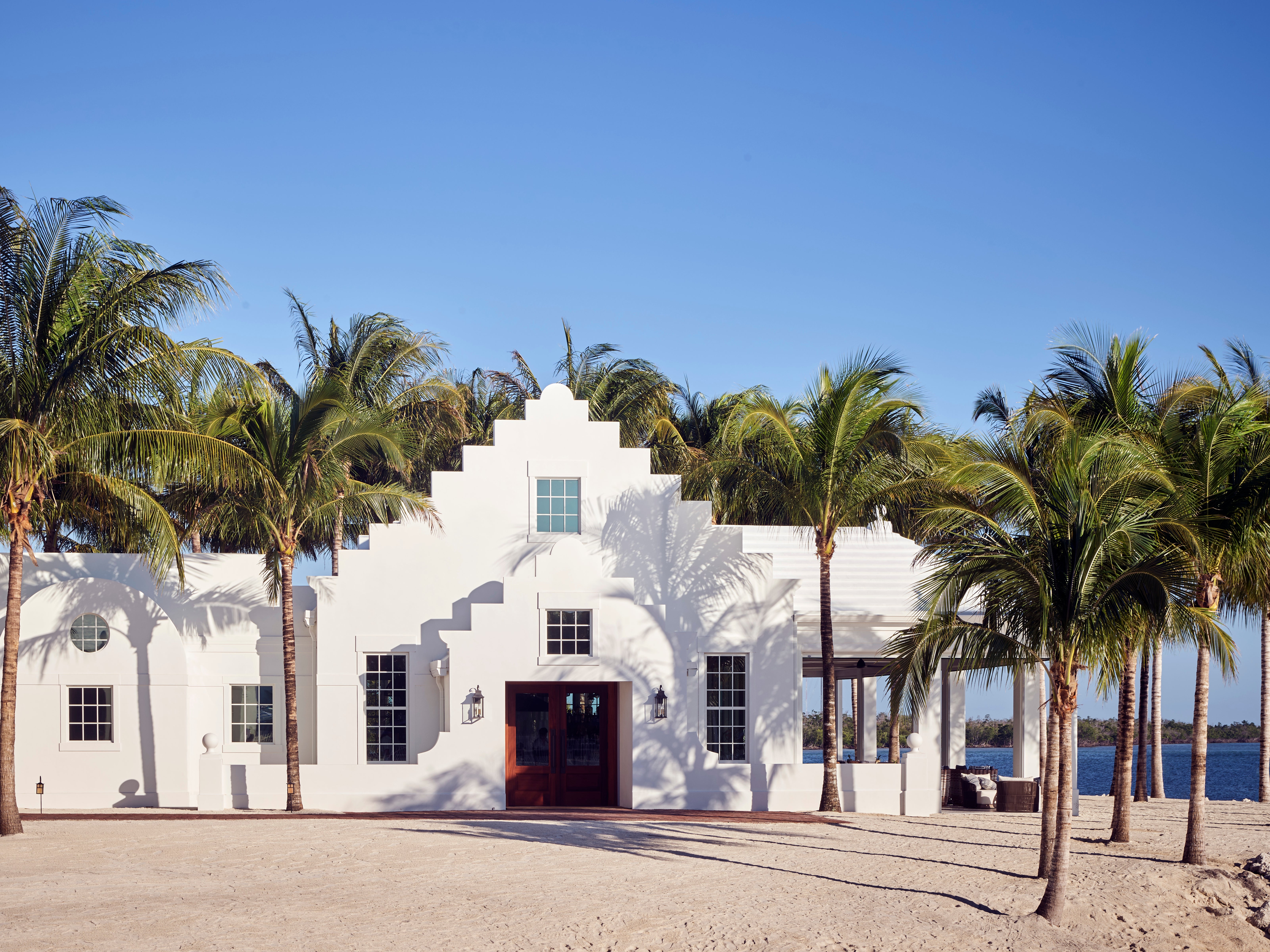 A side-view of the hotel’s restaurant, which overlooks the sea