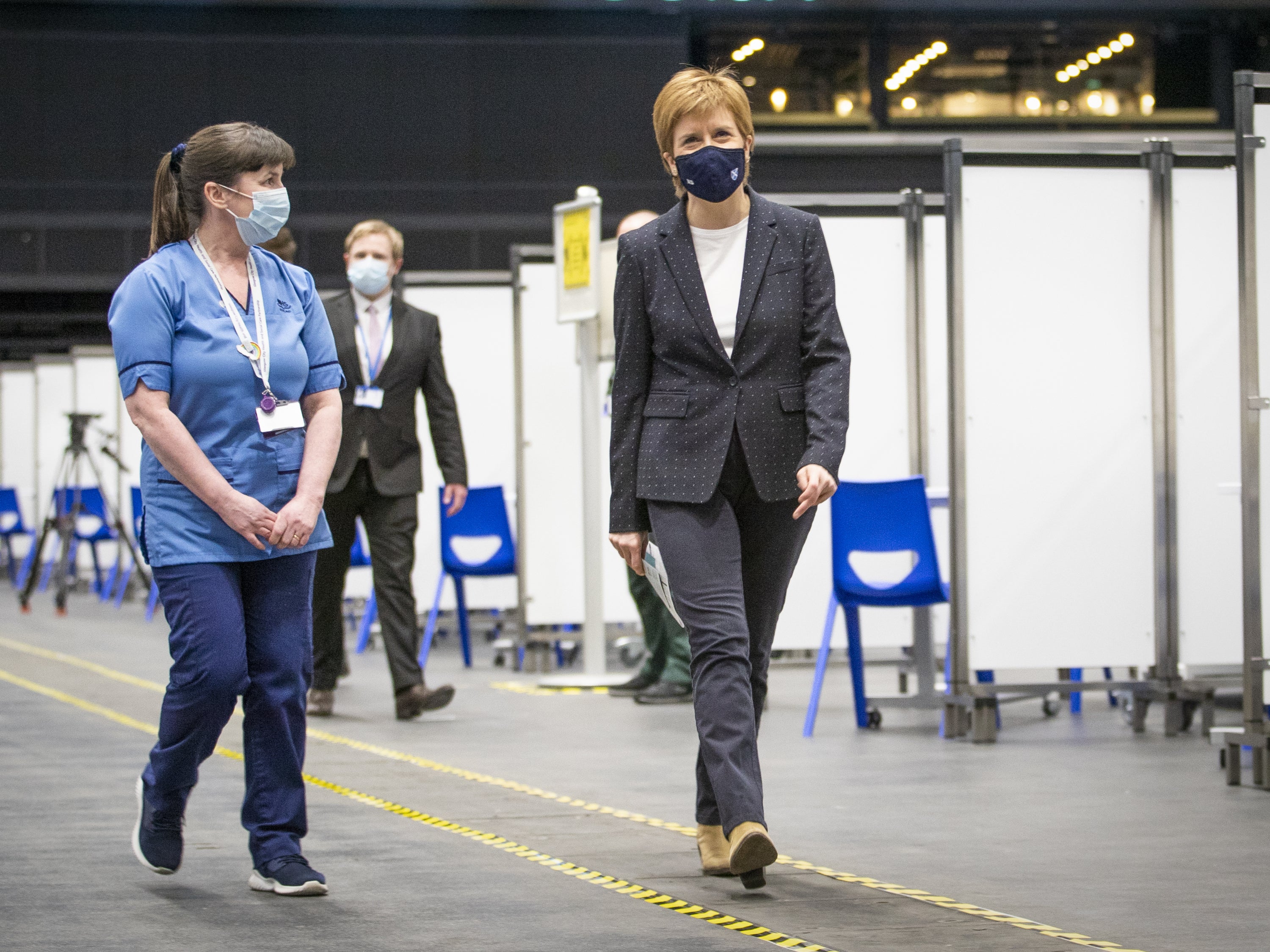 Nicola Sturgeon inspecting mass vaccination centre at SSE Hydro