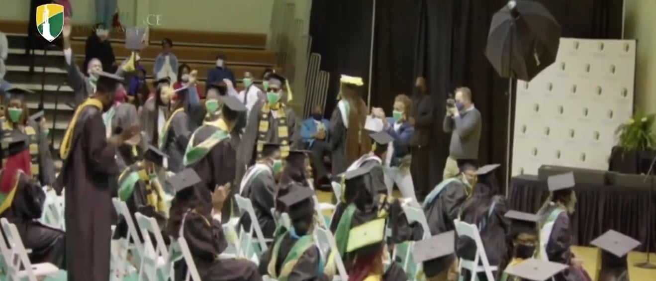 Wilberforce students celebrating after the president of the university cleared students’ debts of more than $375,000