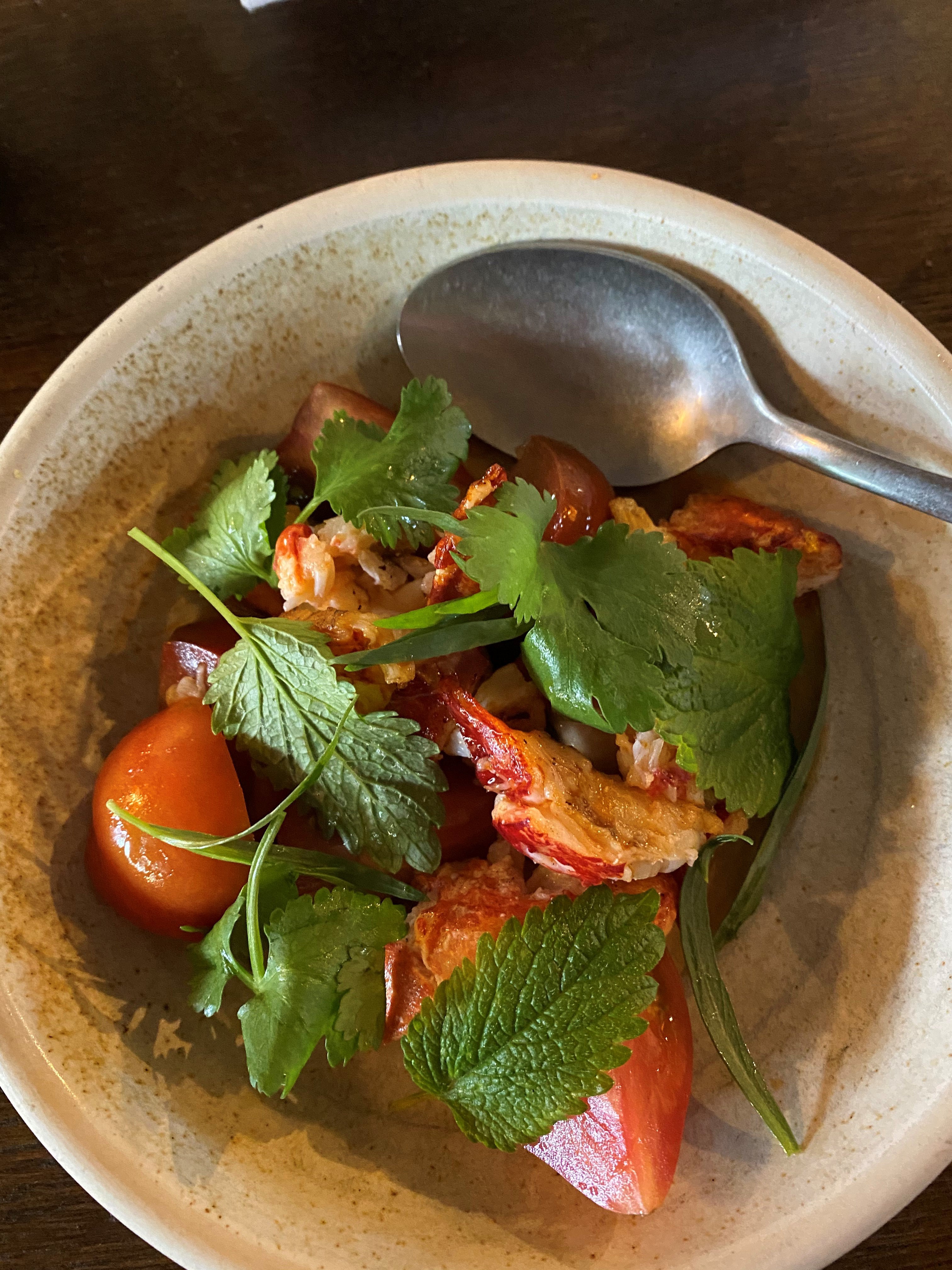 Make room: The extra course for meat-eaters is native lobster flatbread with an iberiko tomato salad, soft herbs and lobster mayo