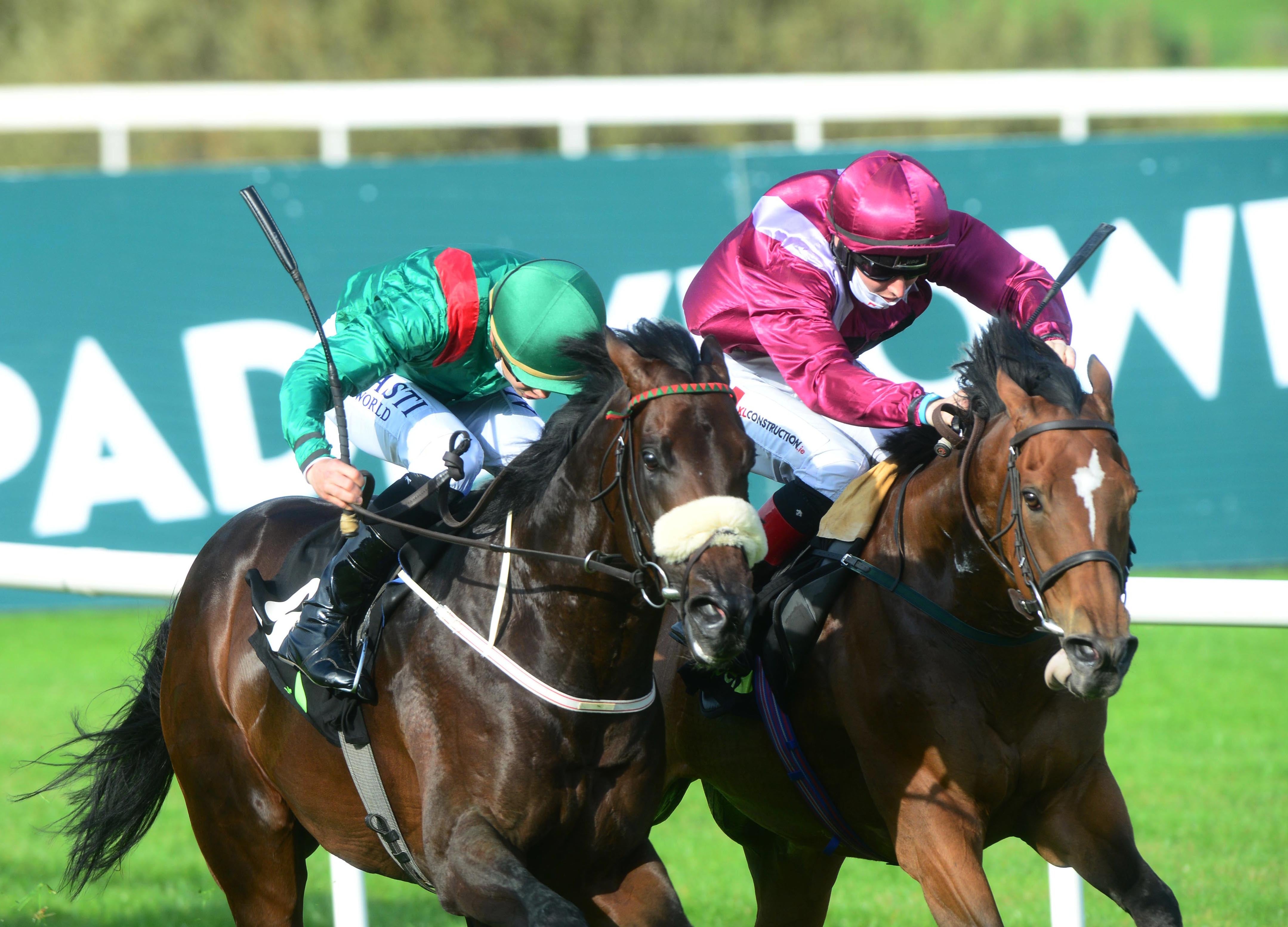 Sinawann (left) pushes Safe Voyage close in the Boomerang Mile at Leopardstown