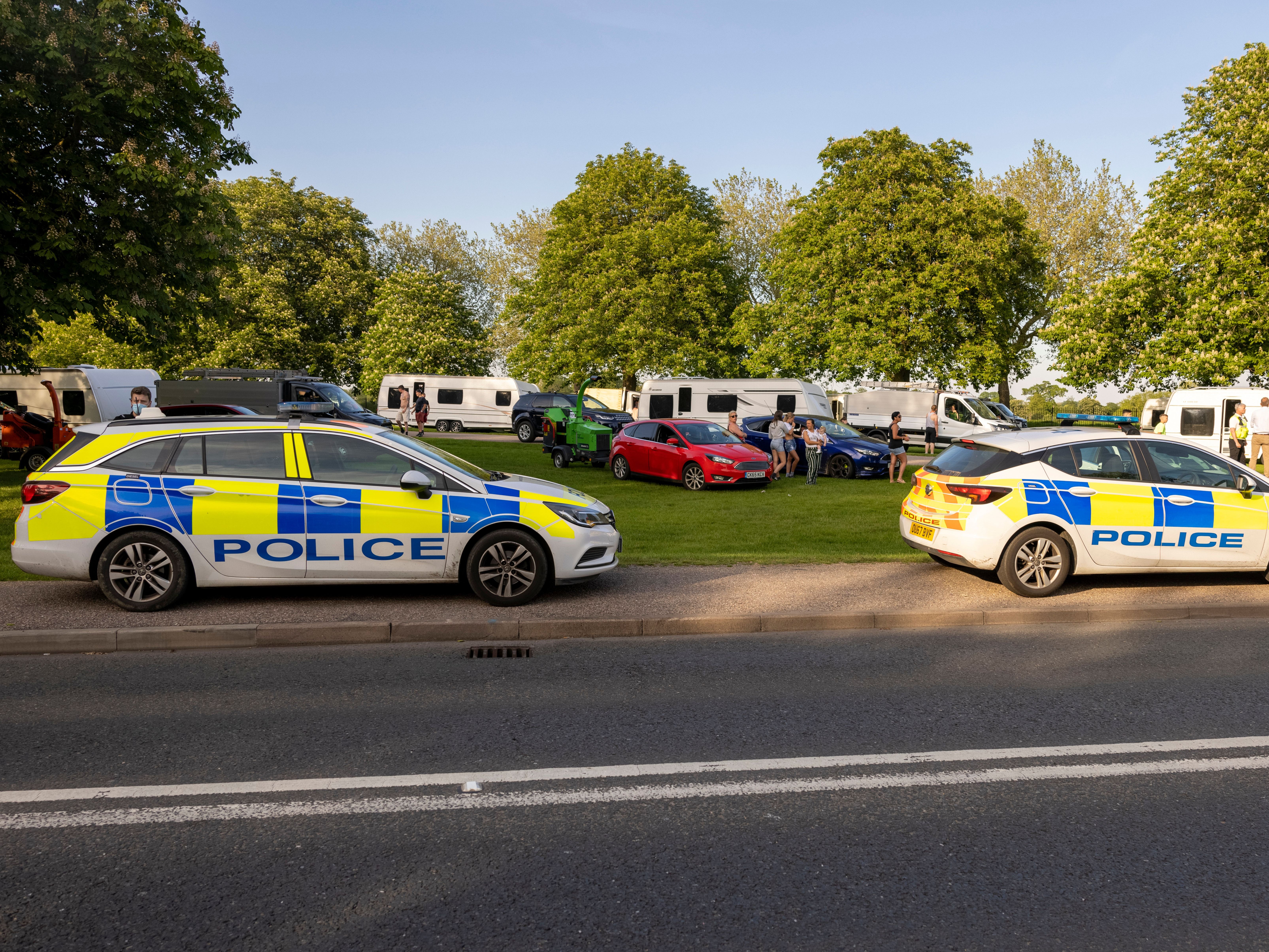 Police were seen at the site where travellers had set up camp near Windsor Castle