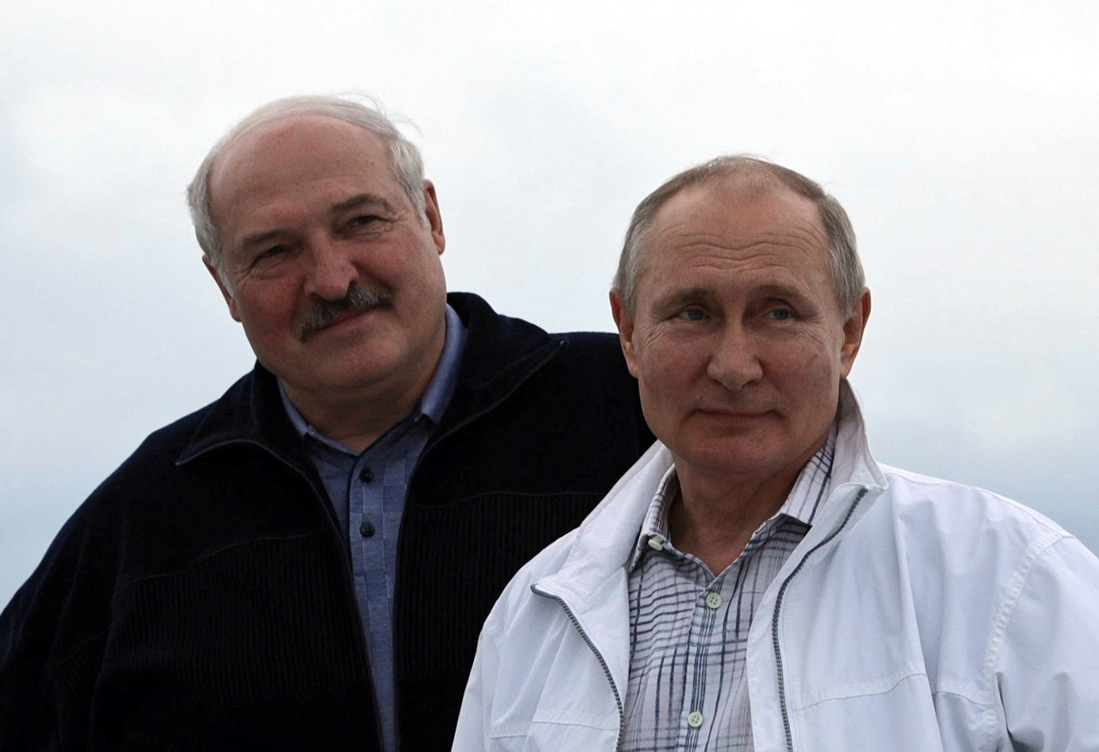 Alexander Lukashenko (L) on a Black Sea visit last month to Russian president Vladimir Putin