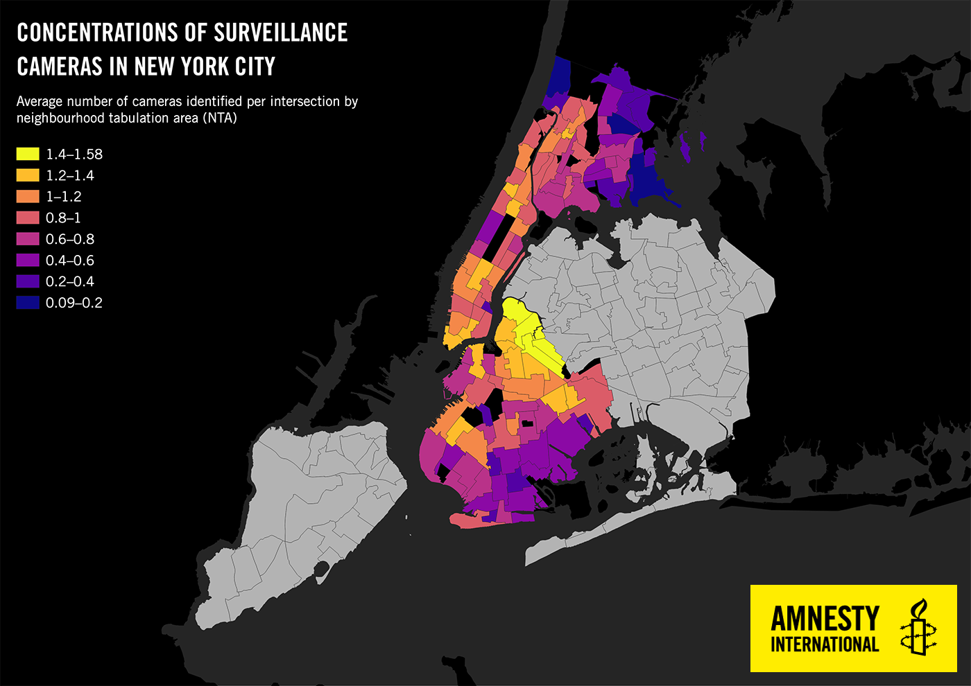 Map of surveillance cameras at intersections in New York City