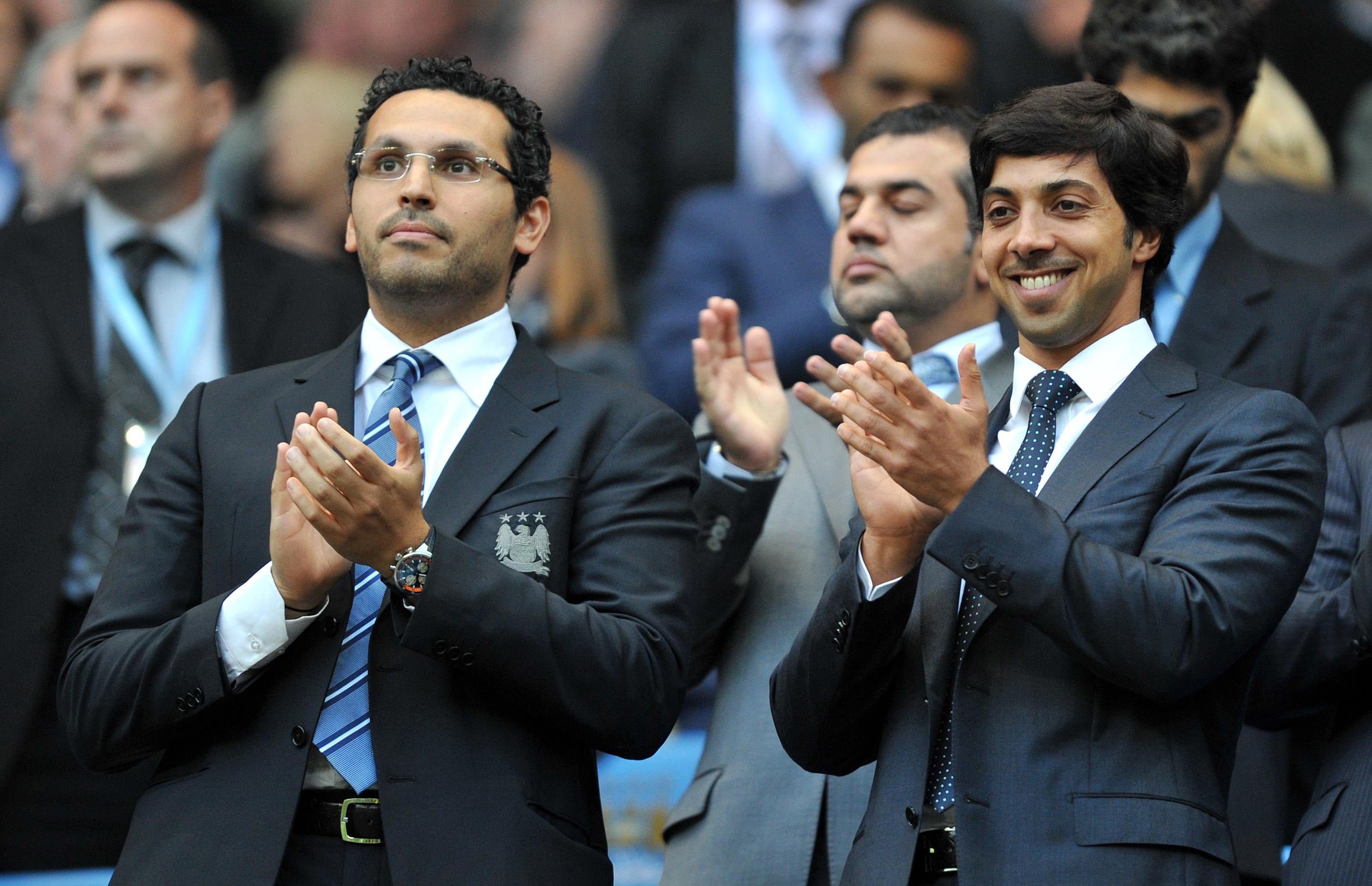 Manchester City owner Sheikh Mansour, right, with chair Khaldoon Al Mubarak in 2010