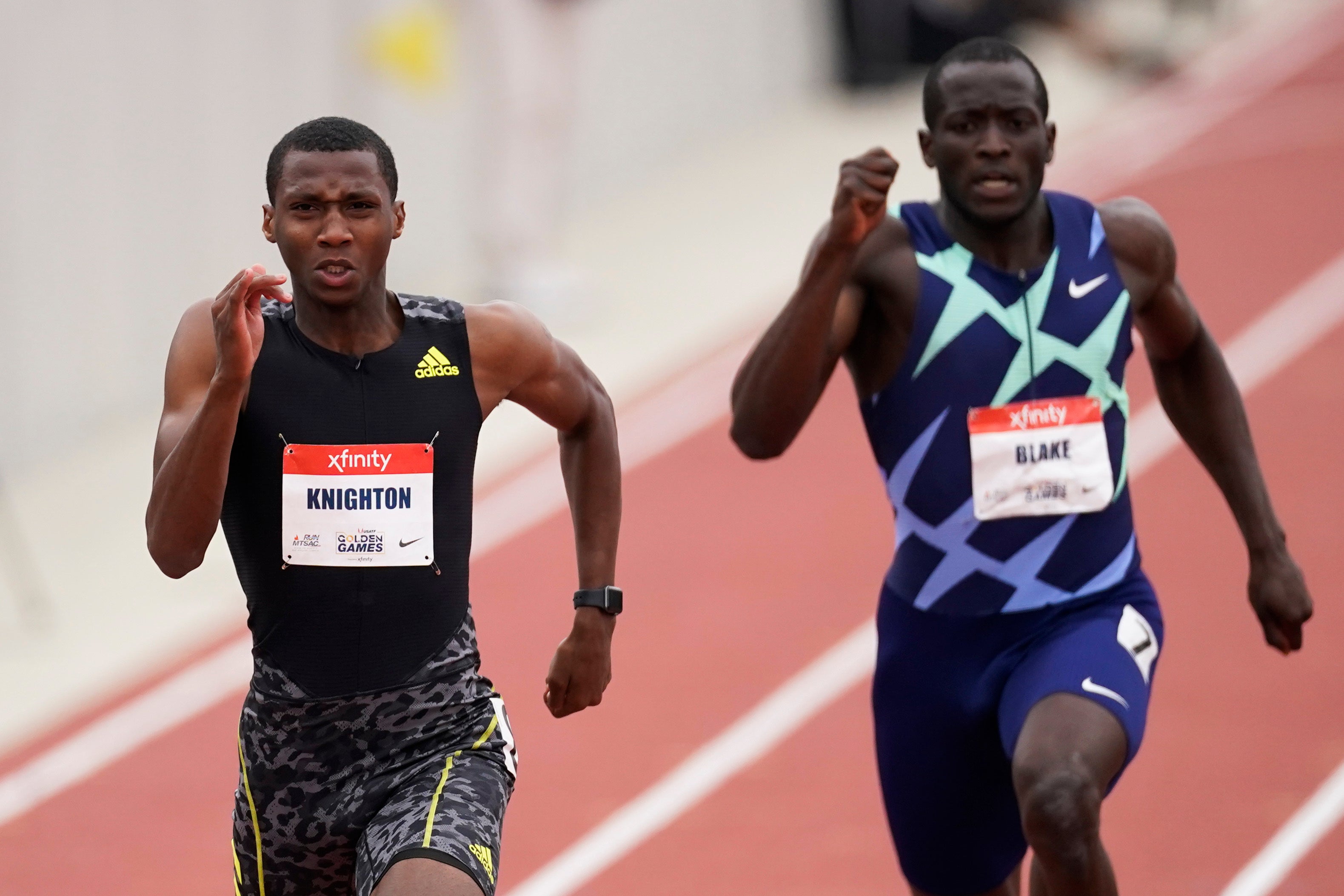 Erriyon Knighton (pictured in May) broke Usain Bolt’s 200-meter race record on Monday