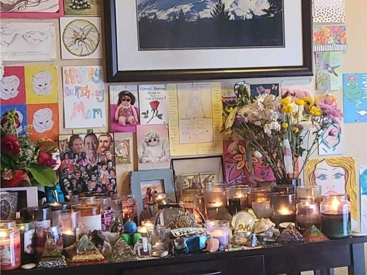 A shrine to deceased “Mother God” Amy Carlson