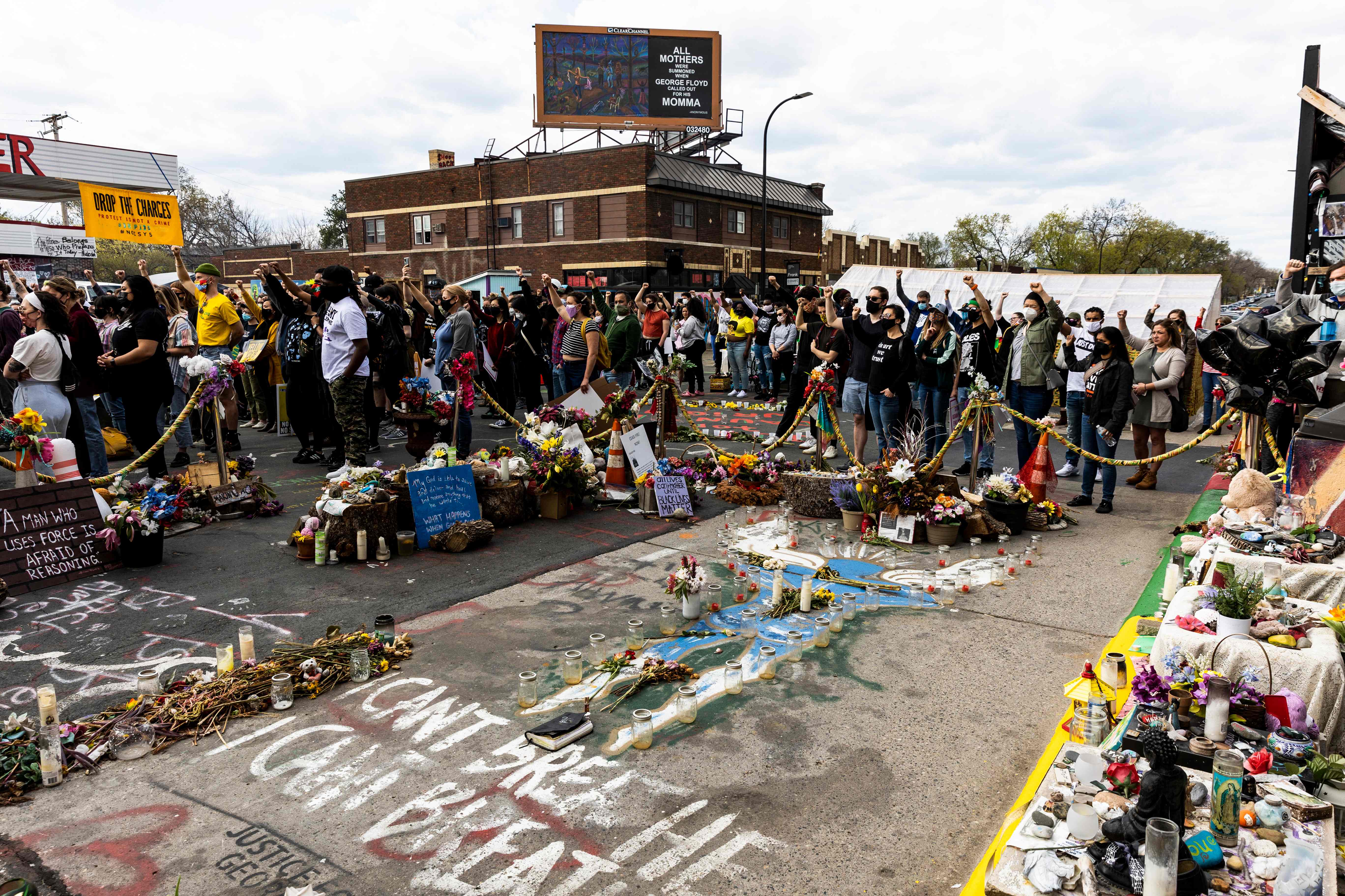 A demonstration in March 2020 at the George Floyd memorial