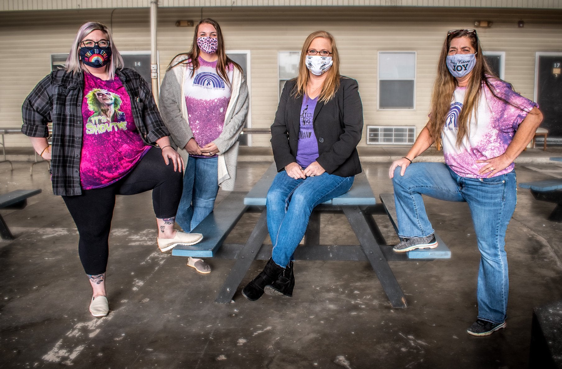 Amanda Coleman, second right, at the Harmony House shelter in Huntington