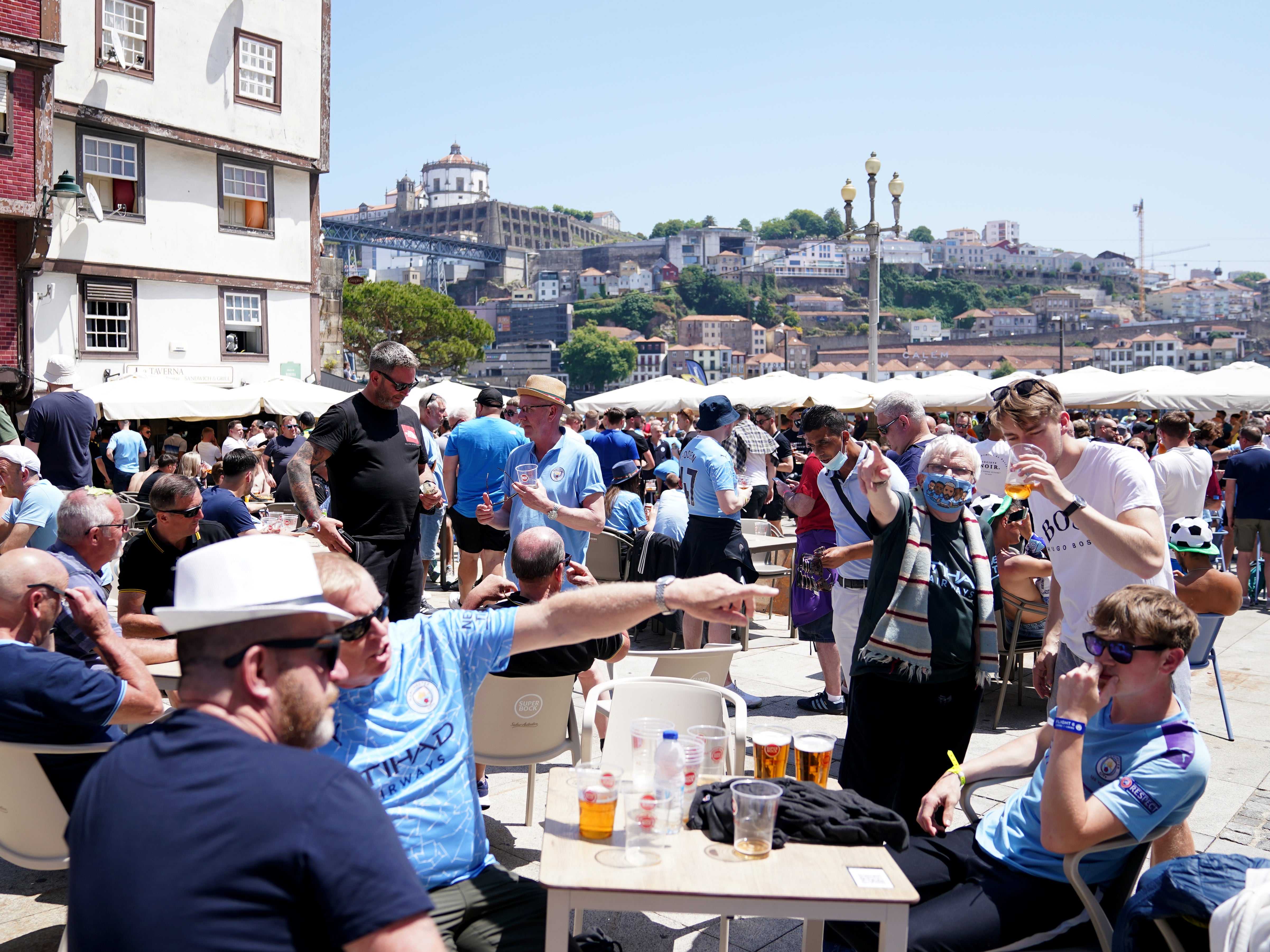 Manchester City fans in Porto city centre before Saturday’s final