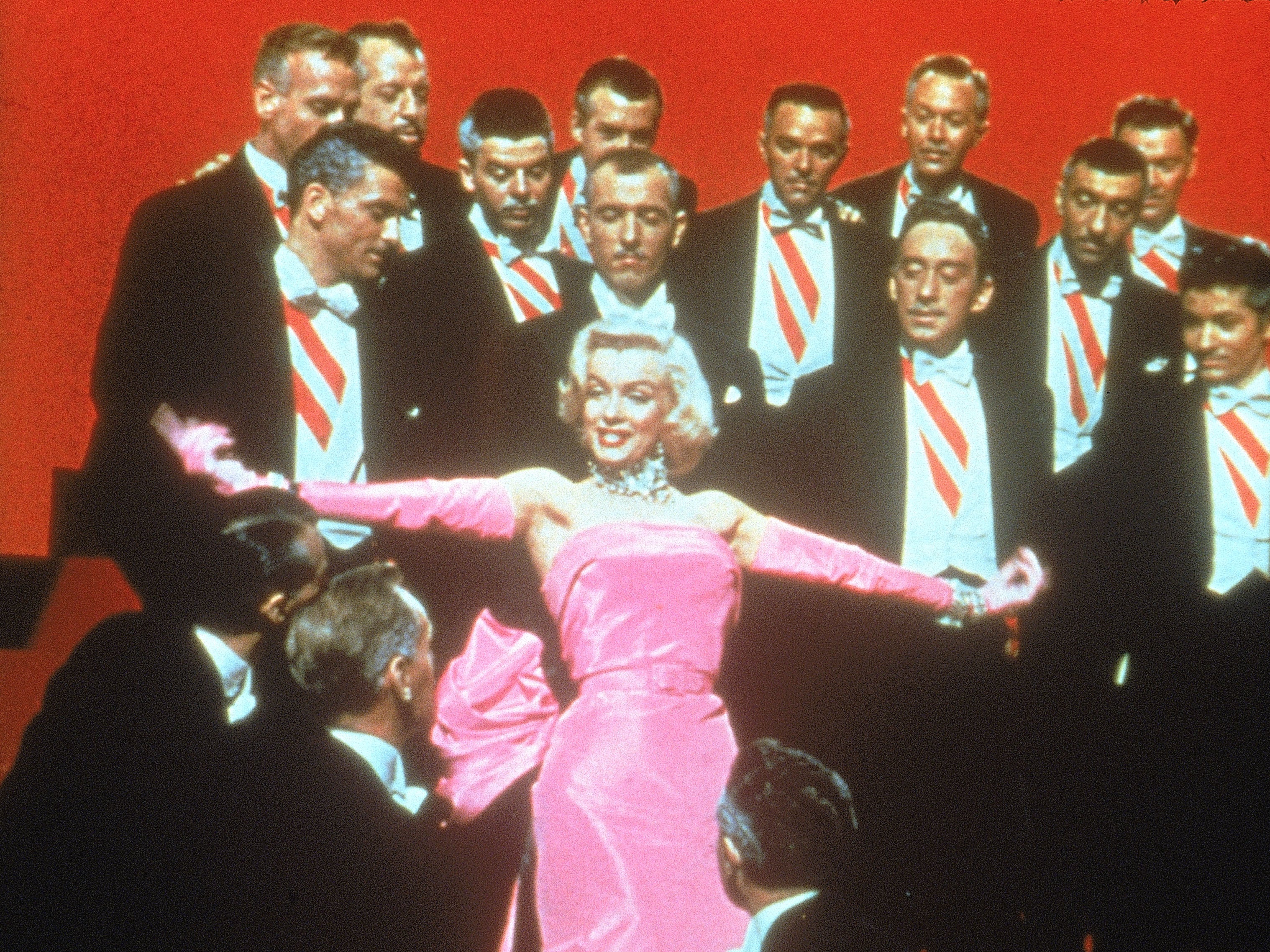 A girl’s best friends: Monroe, centre, during one of the film’s famous musical numbers