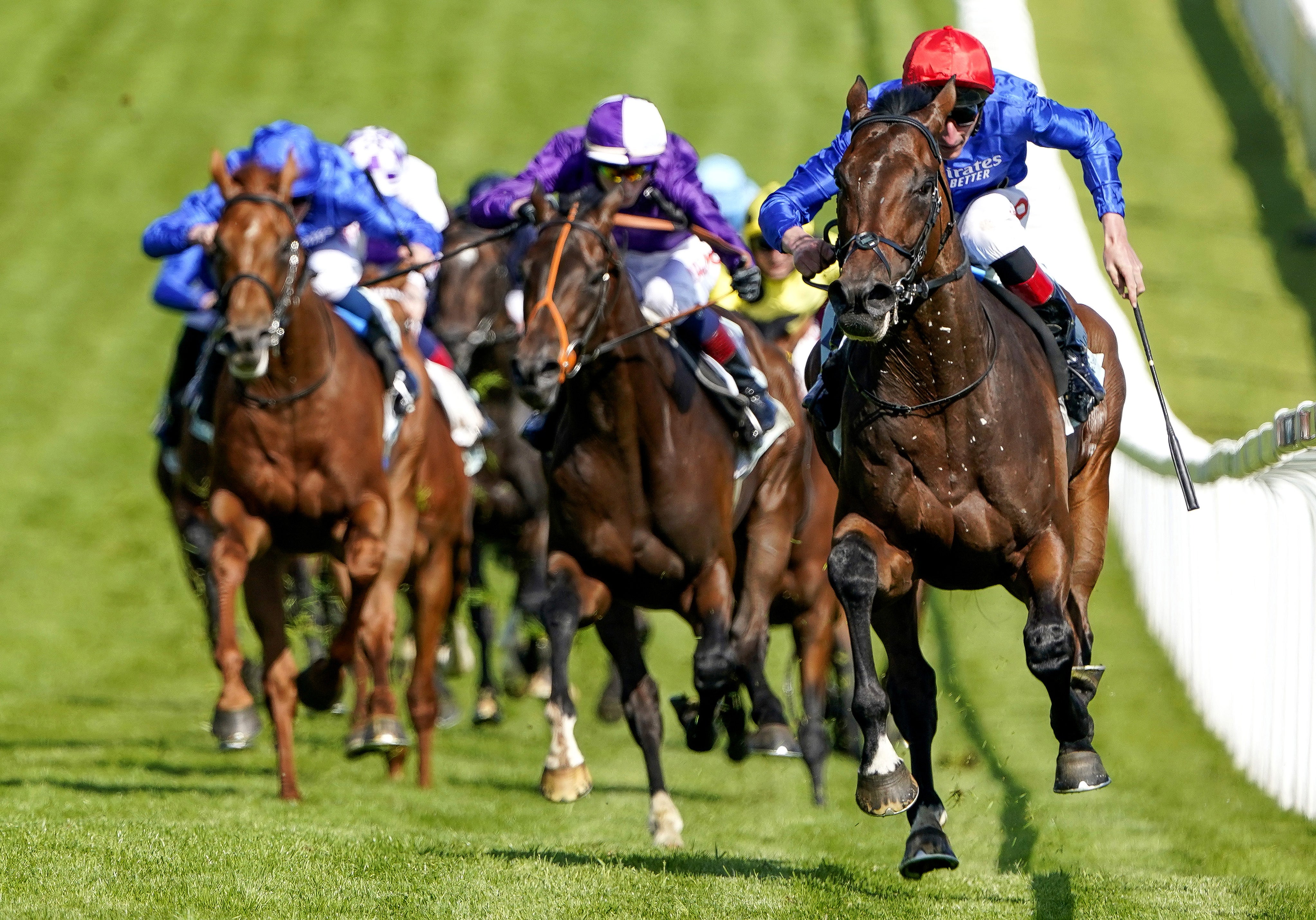 Mojo Star (purple, centre) in action at Epsom