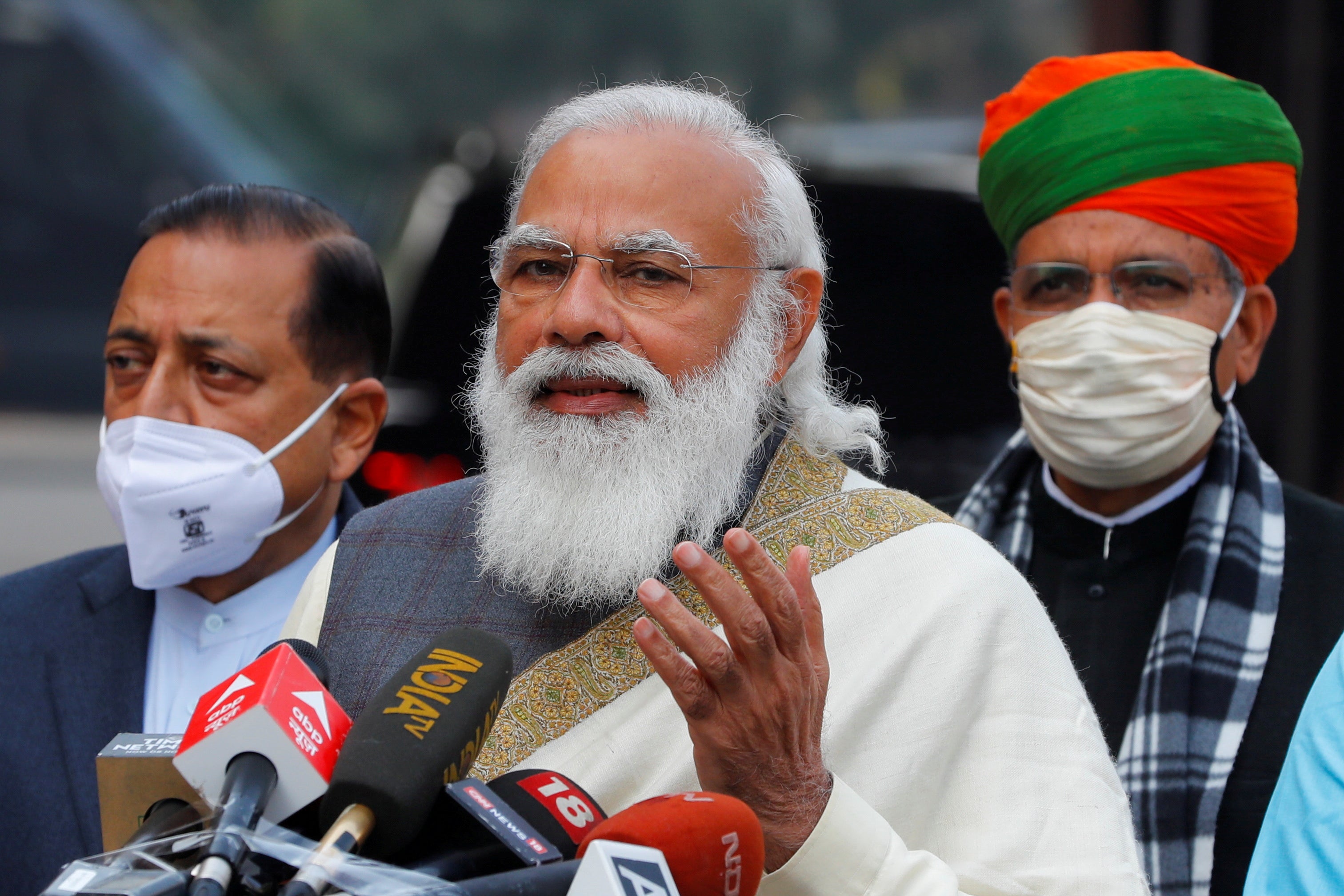 File India's Prime Minister Narendra Modi arrives at the parliament house to attend the first day of the budget session, in New Delhi