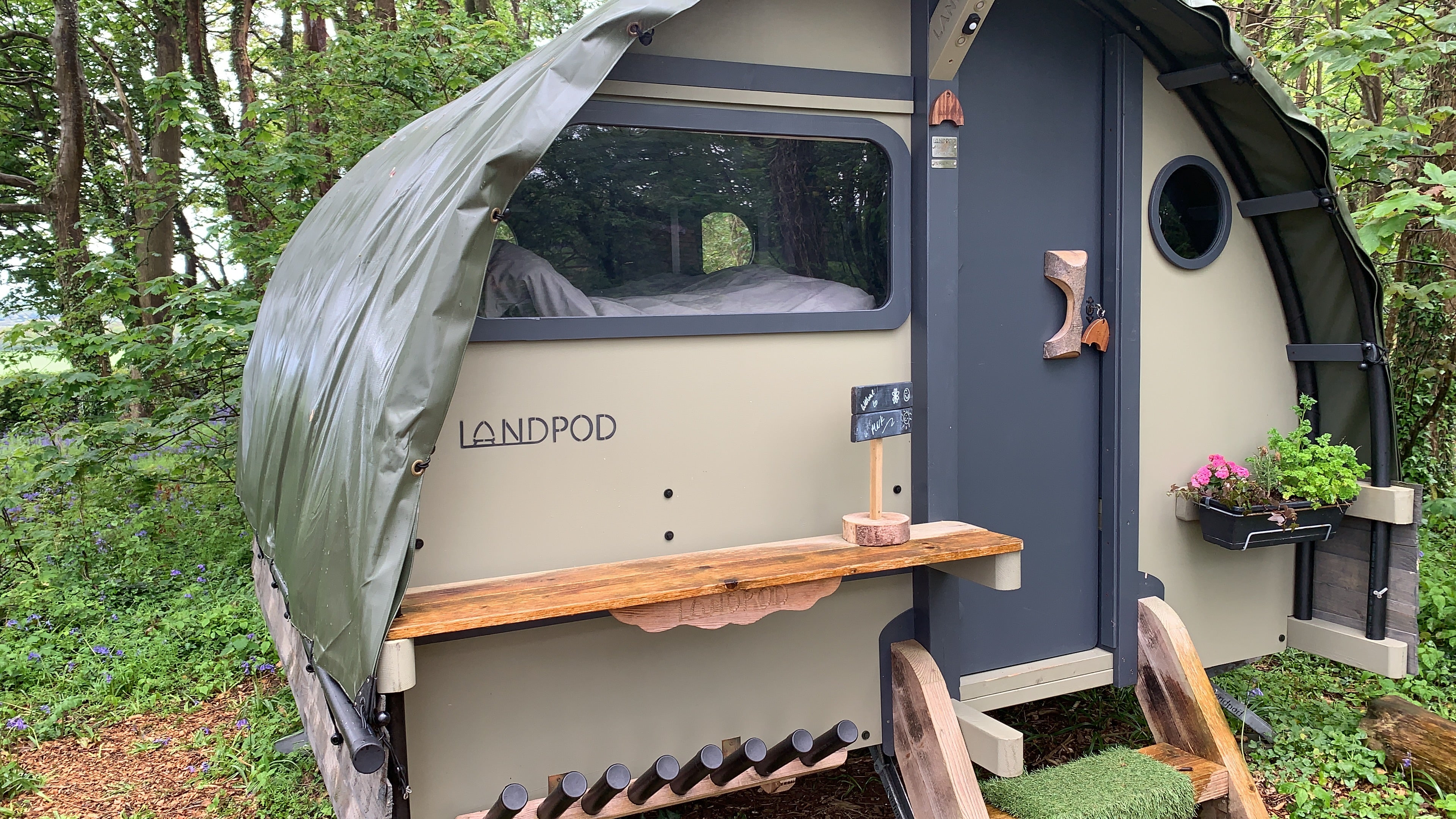 A ‘Landpod’ at the Wildflower Wood glampsite