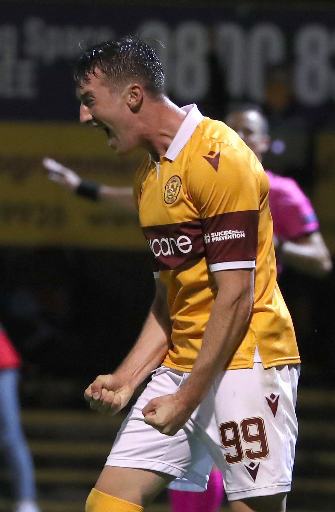 Christopher Long celebrates scoring a goal