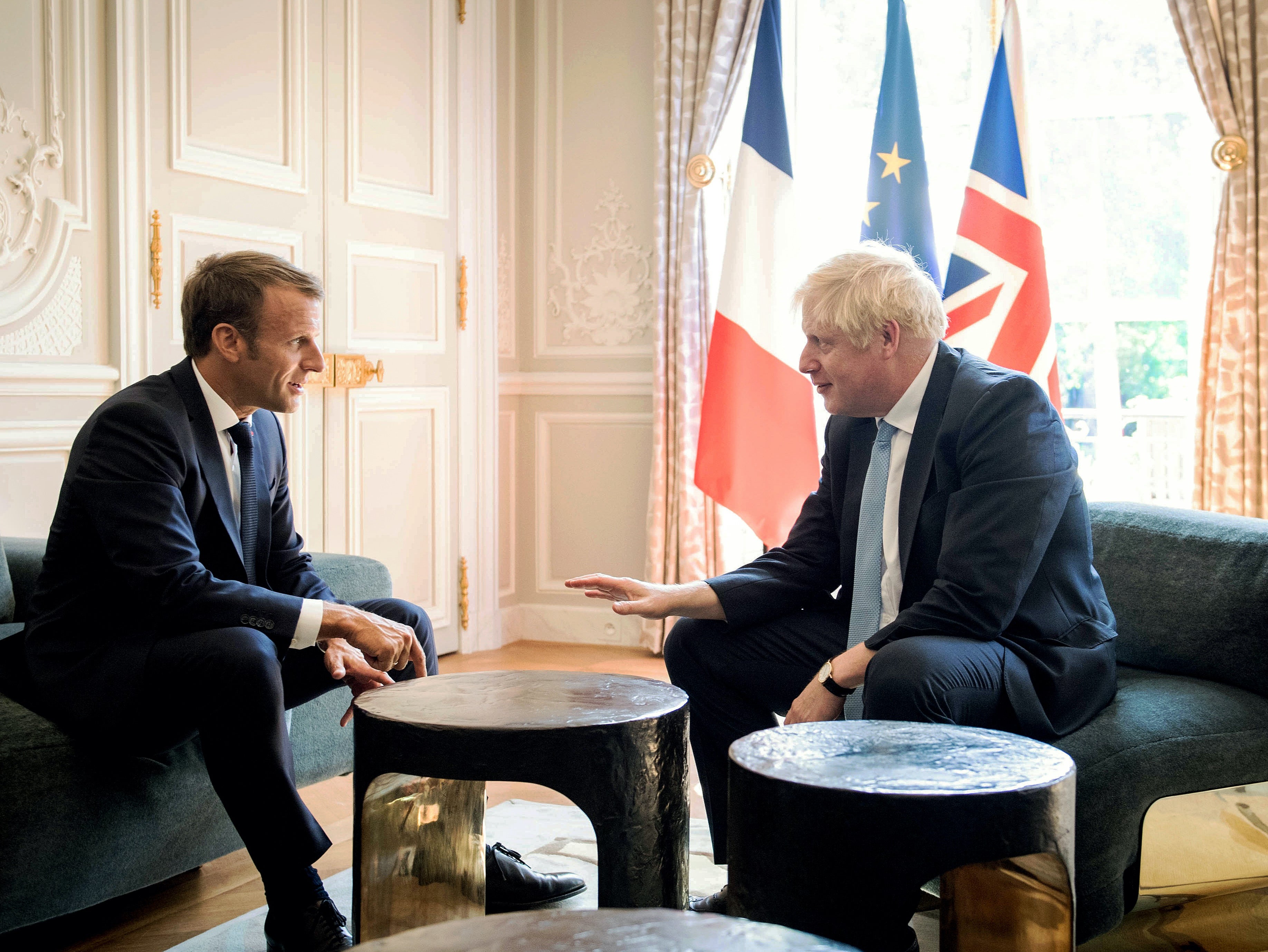 Emmanuel Macron and Boris Johnson at the Elysee Palace in 2019