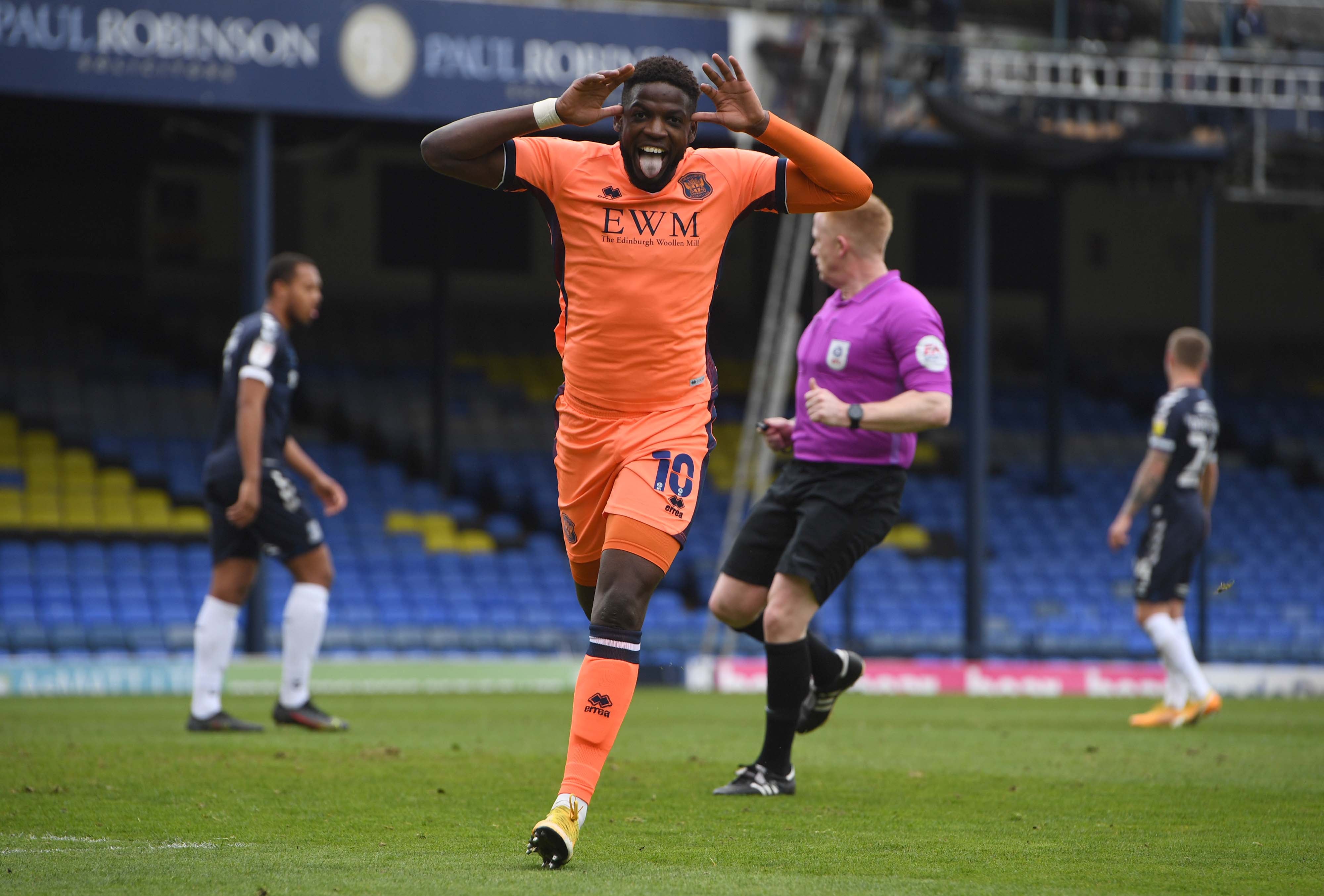 Offrande Zanzala celebrates scoring for Carlisle