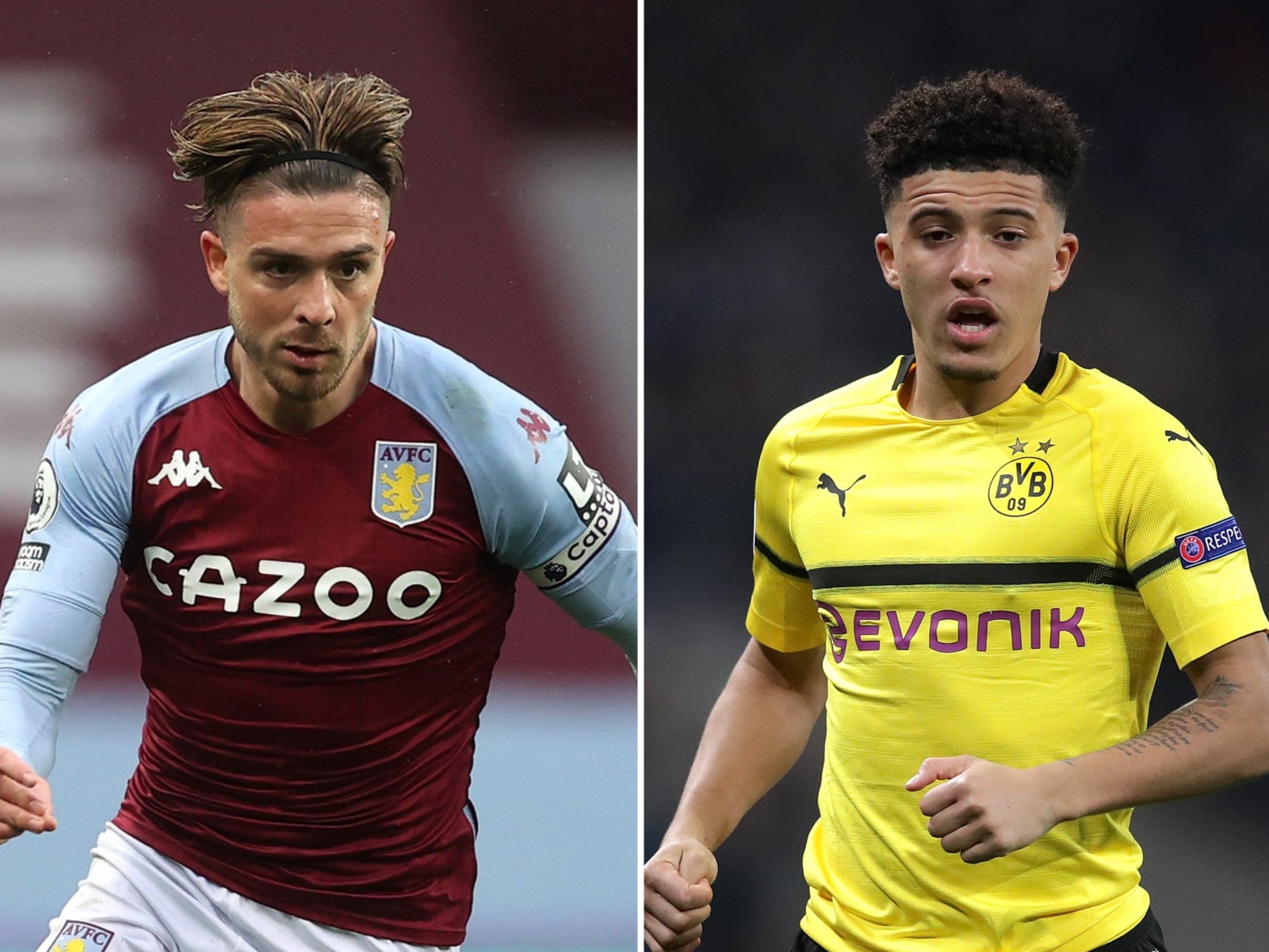 Composite pic of Jack Grealish and Jadon Sancho
