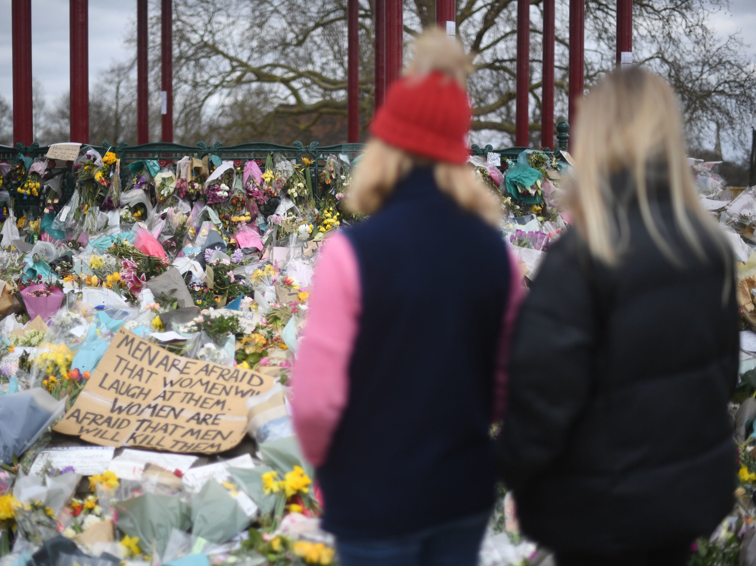 Floral tributes left at the bandstand on Clapham Common for Sarah Everard