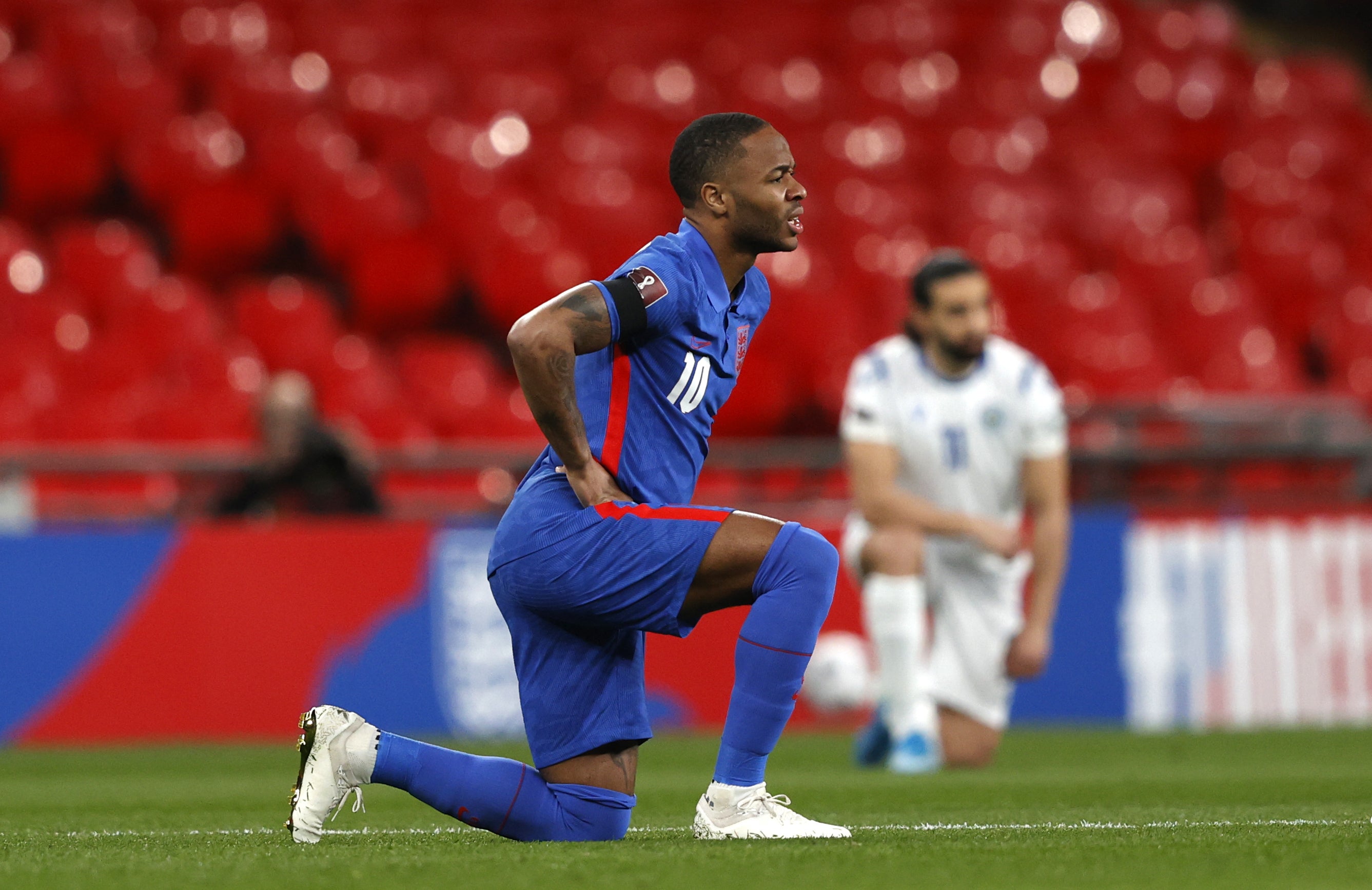 Raheem Sterling takes the knee before an England international, and has used his profile to highlight the lack of racial equality in football and society