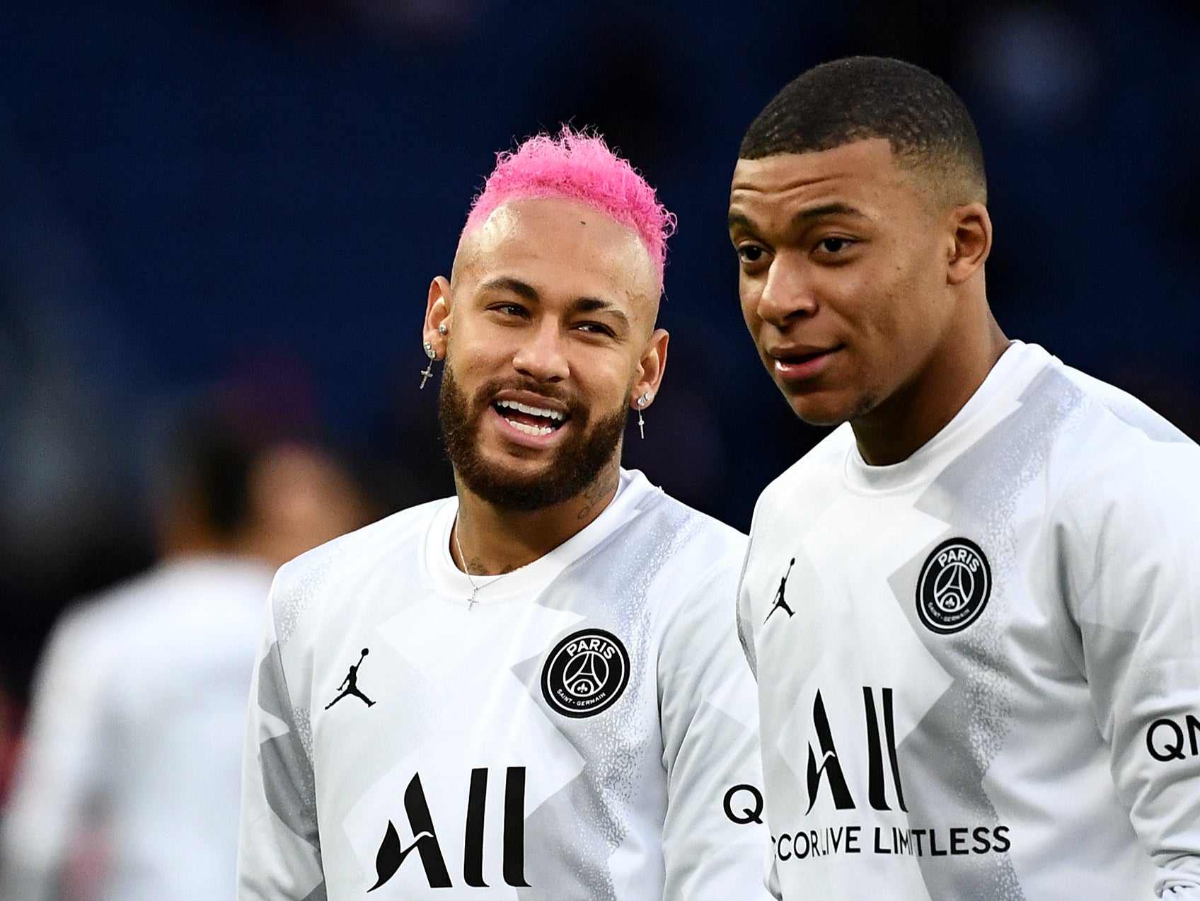 Neymar (L) and Kylian MBappe (R) in Paris in February 2020