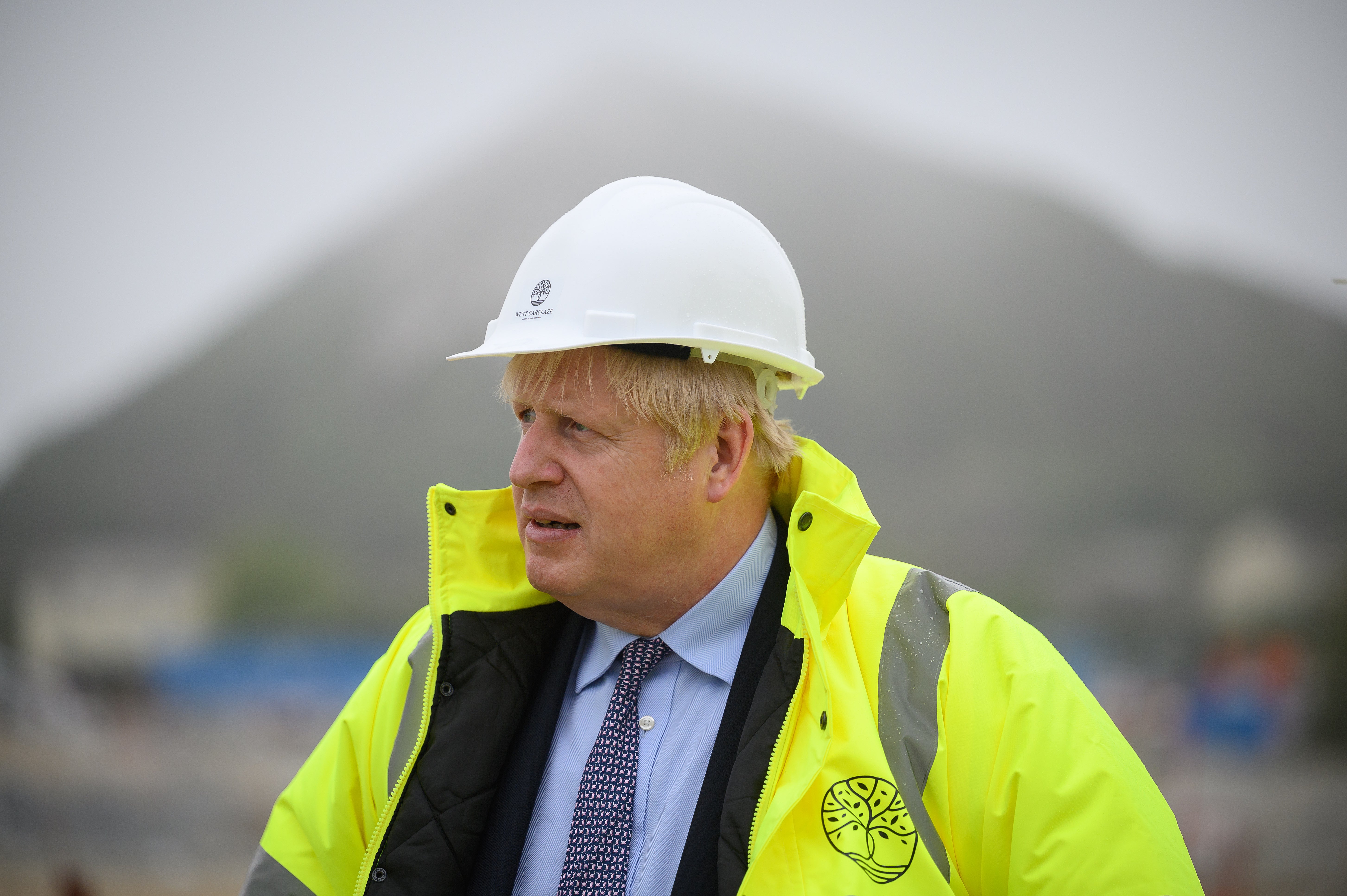 Boris Johnson visits a housing development in Cornwall on Wednesday, ahead of the G7 summit in the county