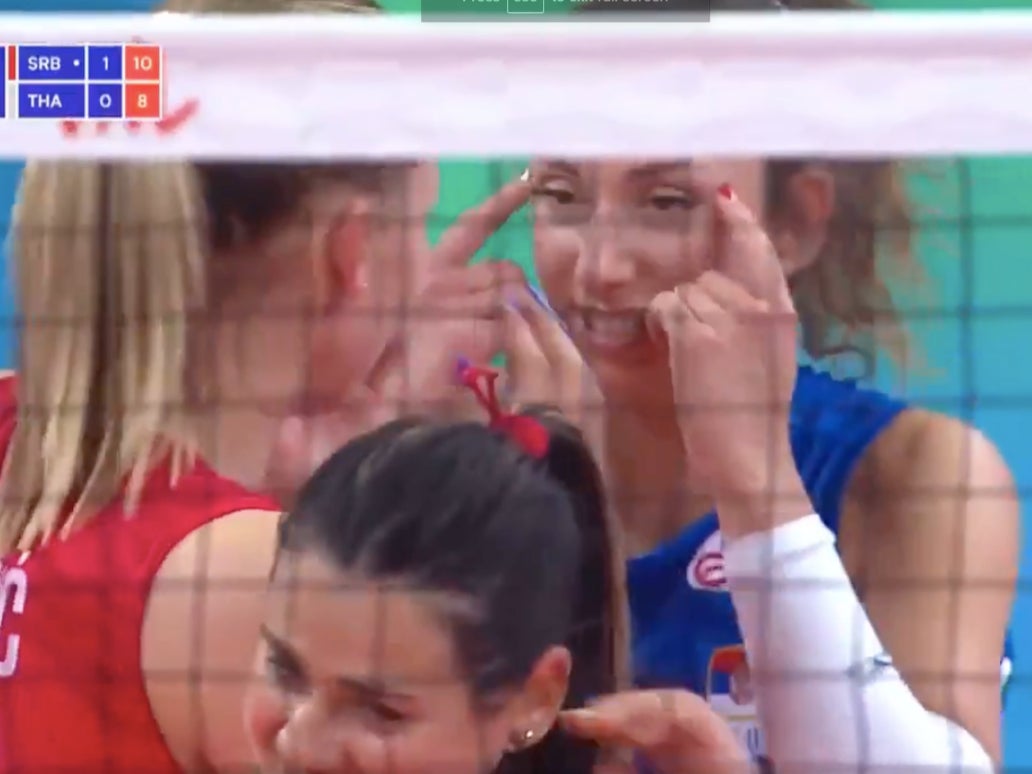 Sanja Djurdjevic was caught on camera making a racist gesture during a match against Thailand