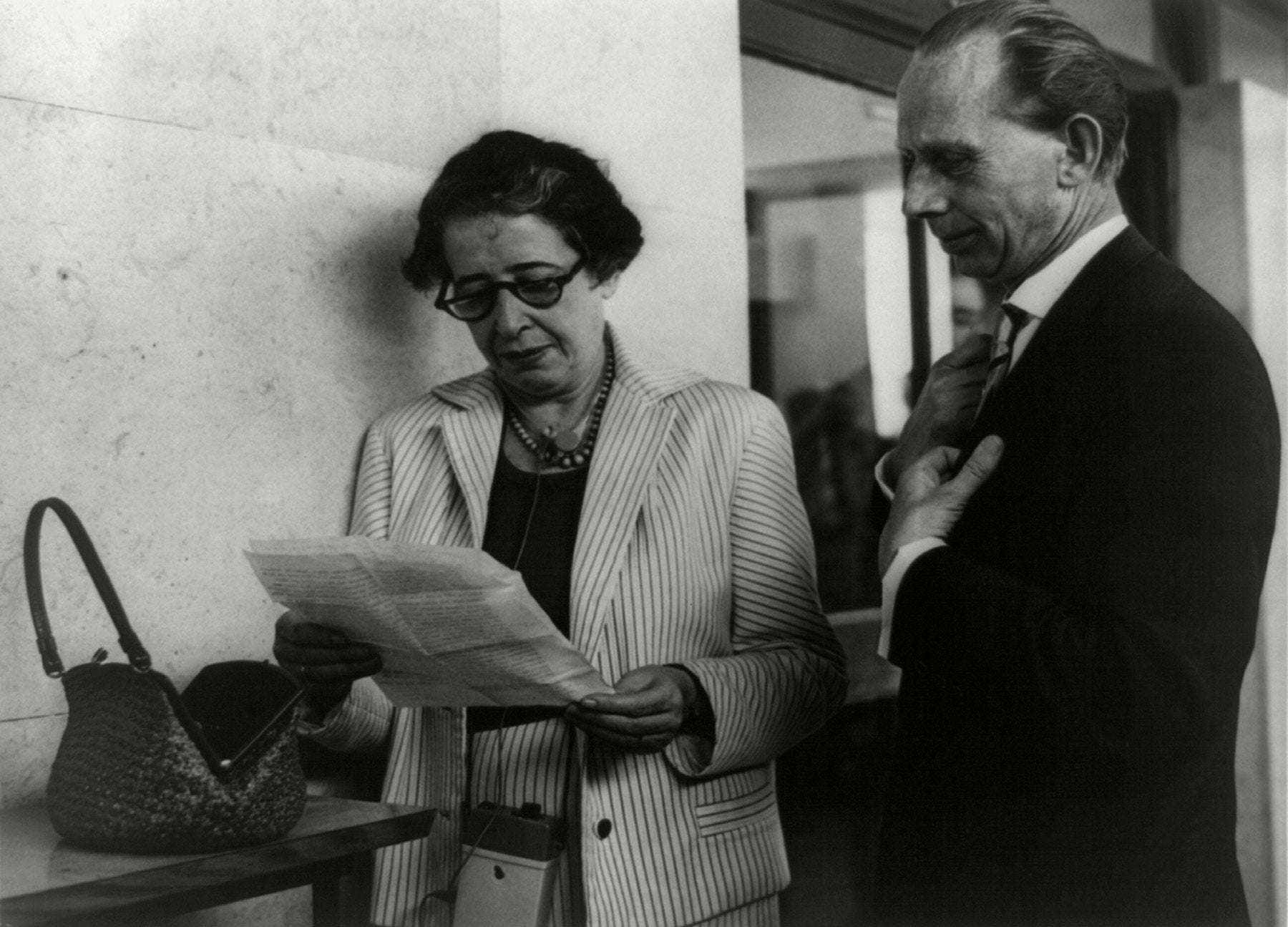 Arendt with a fellow reporter. She is best known for her coverage of the Eichmann trial