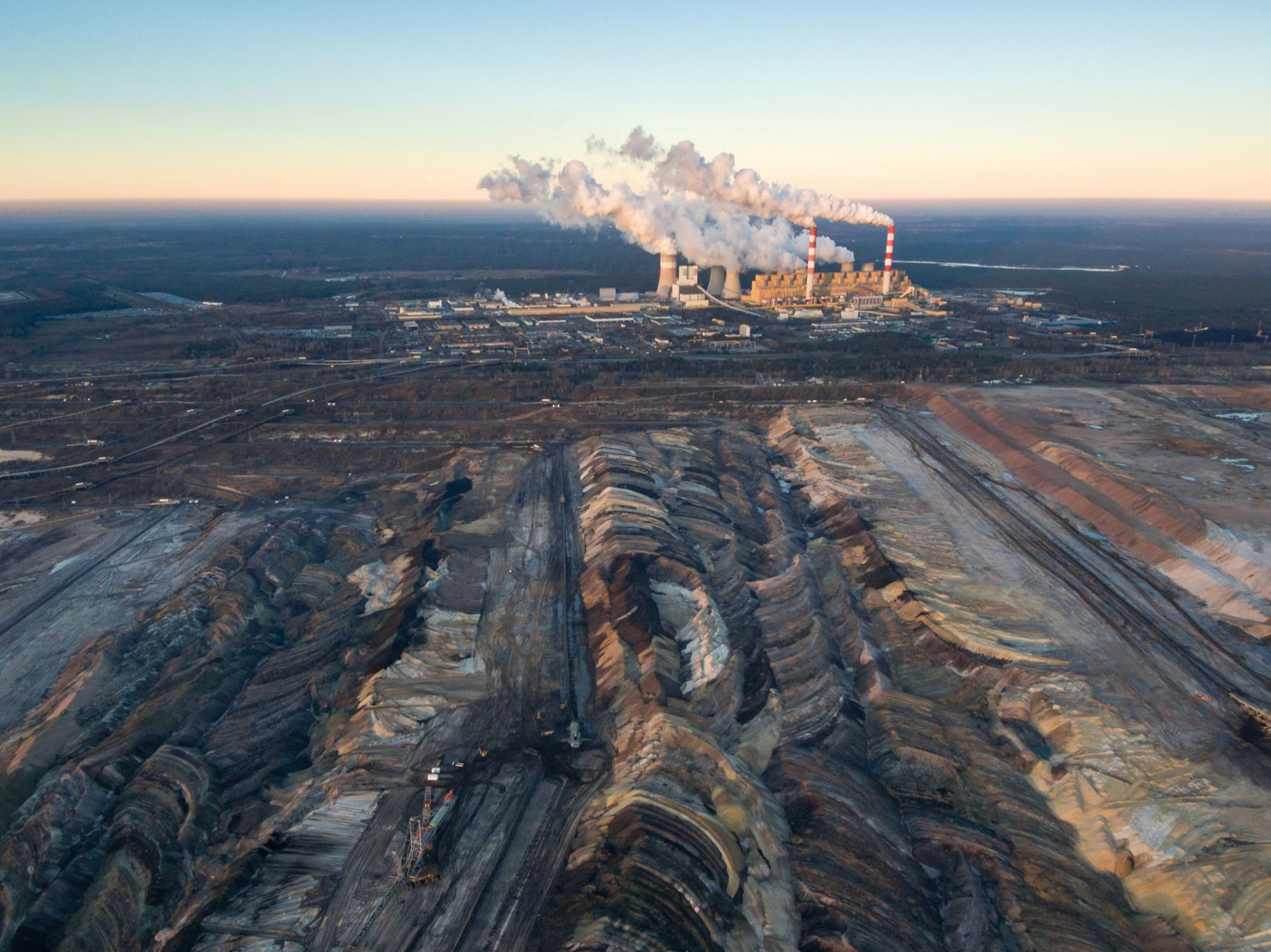 The huge open-cast coal mine and power station at Belchatow, in Poland