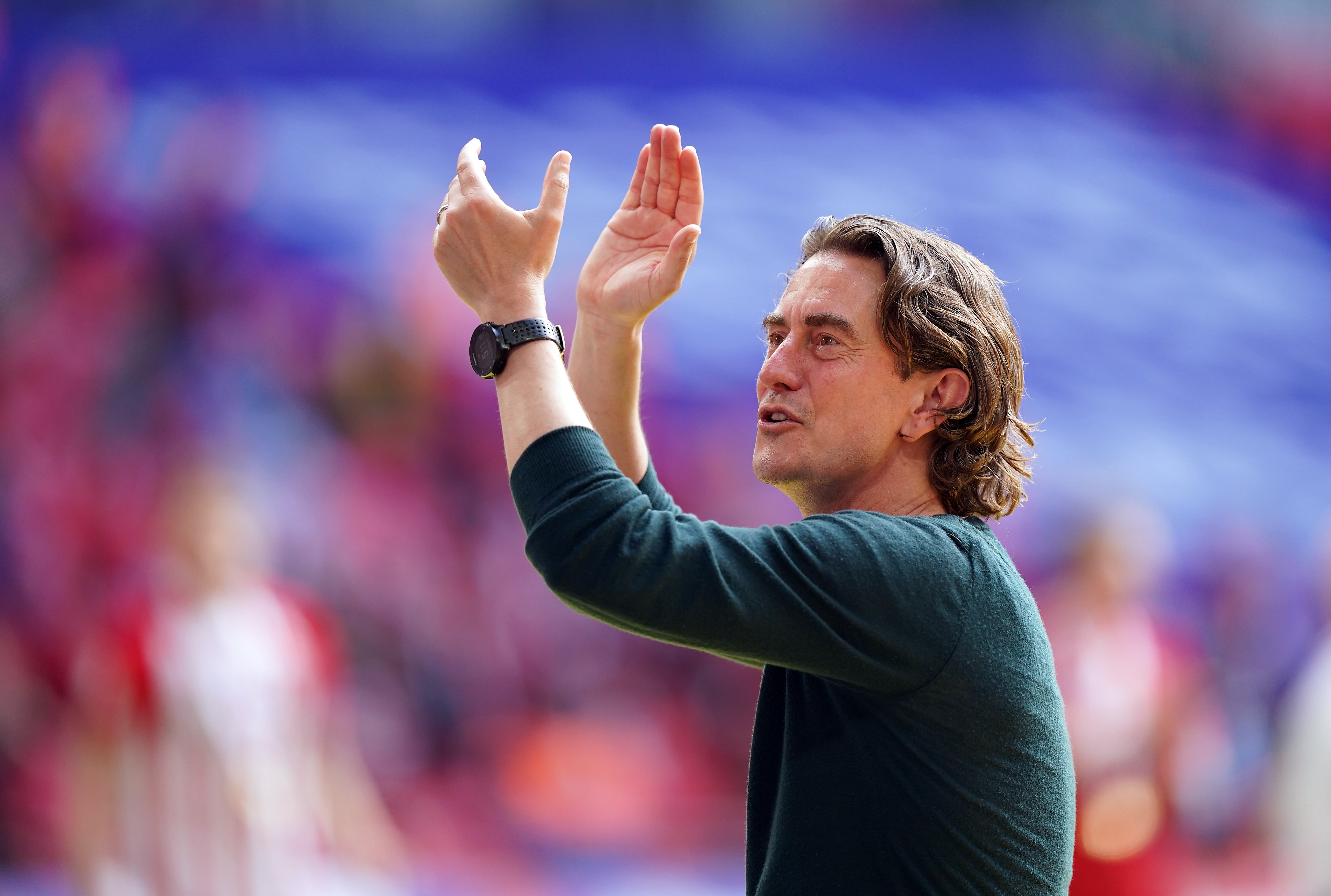 Thomas Frank celebrates Play-Off final win at Wembley