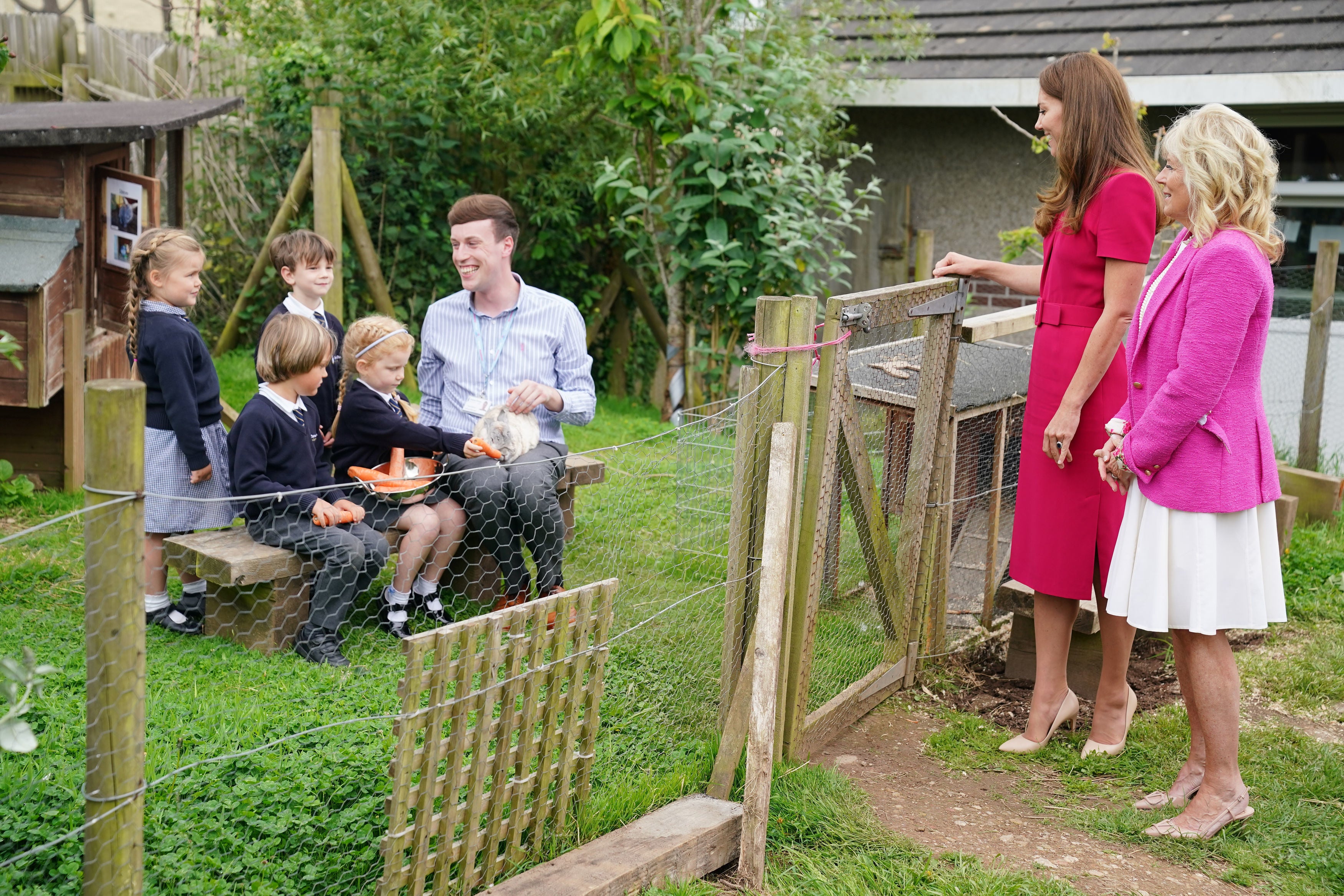 Biden and Kate meet the school rabbit Storm with pupils