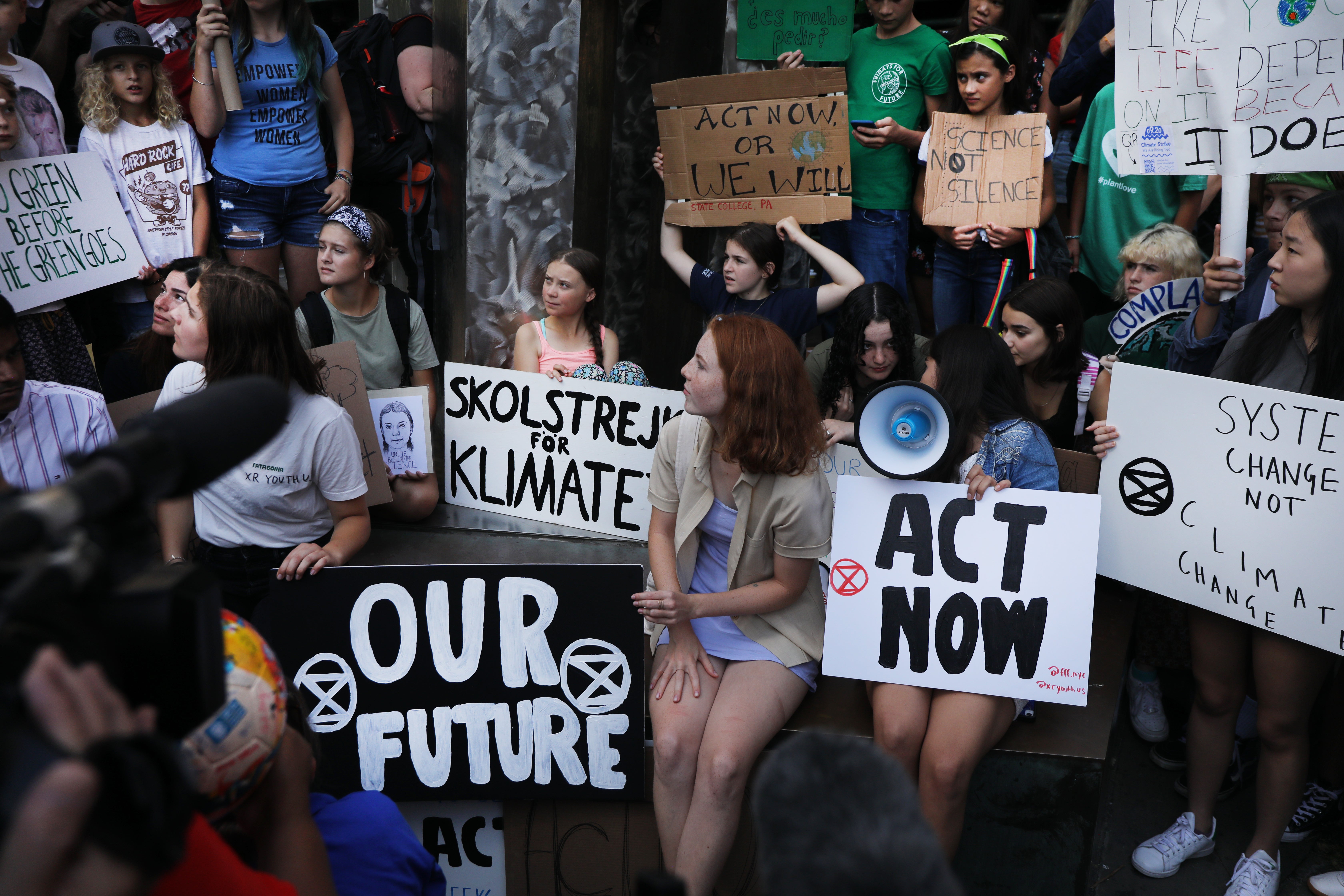 Greta Thunberg attends a youth-led protest in front of the UN in support of measures to stop climate change in 2019