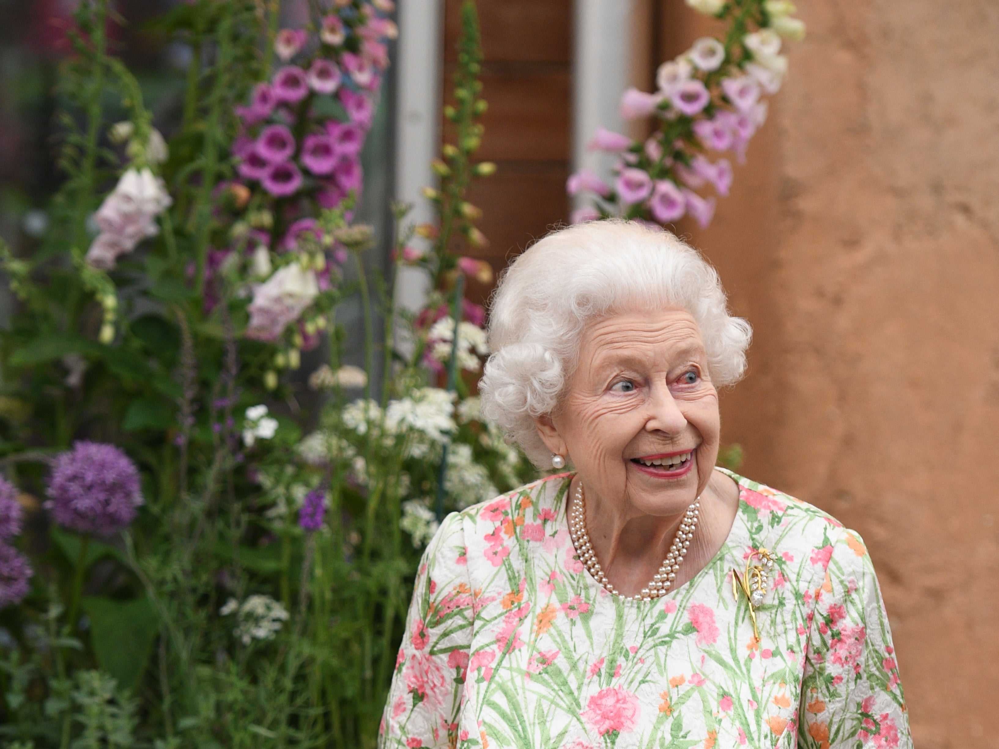 Queen Elizabeth II smiles during the G7 Summit on June 11, 2021