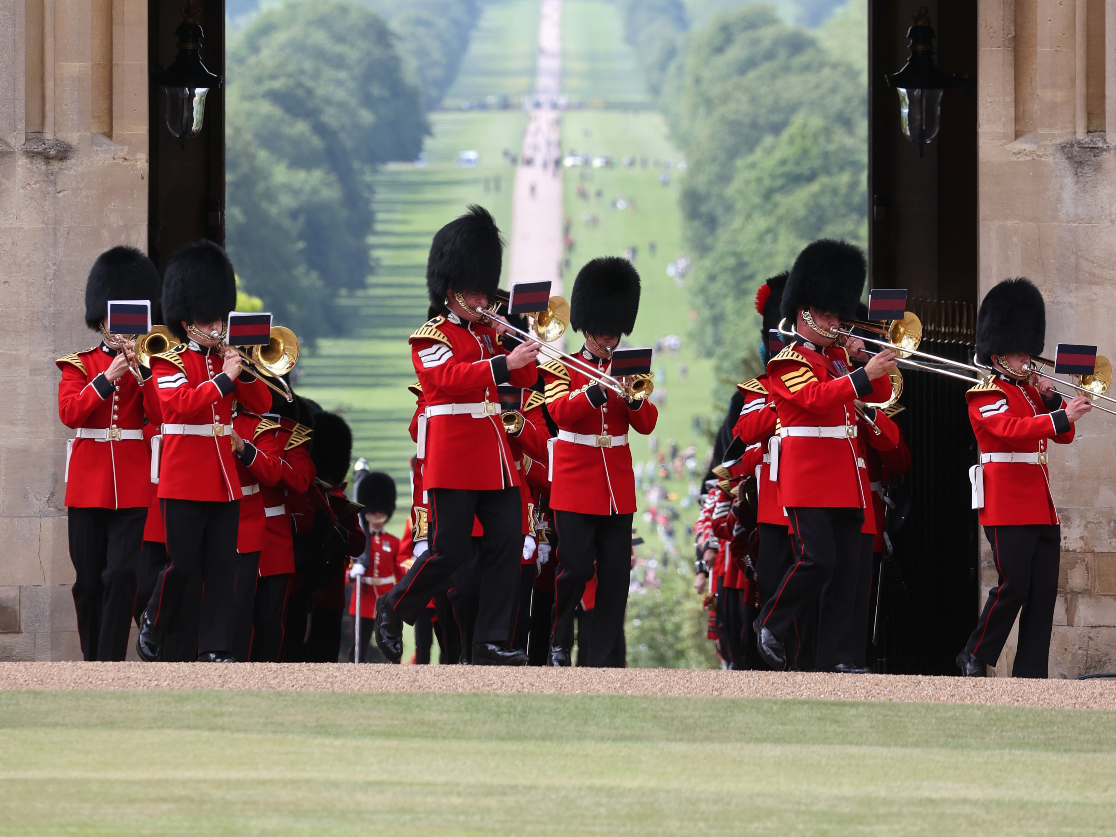 The Massed Band of the Household Division as they marched into the quadrangle earlier today