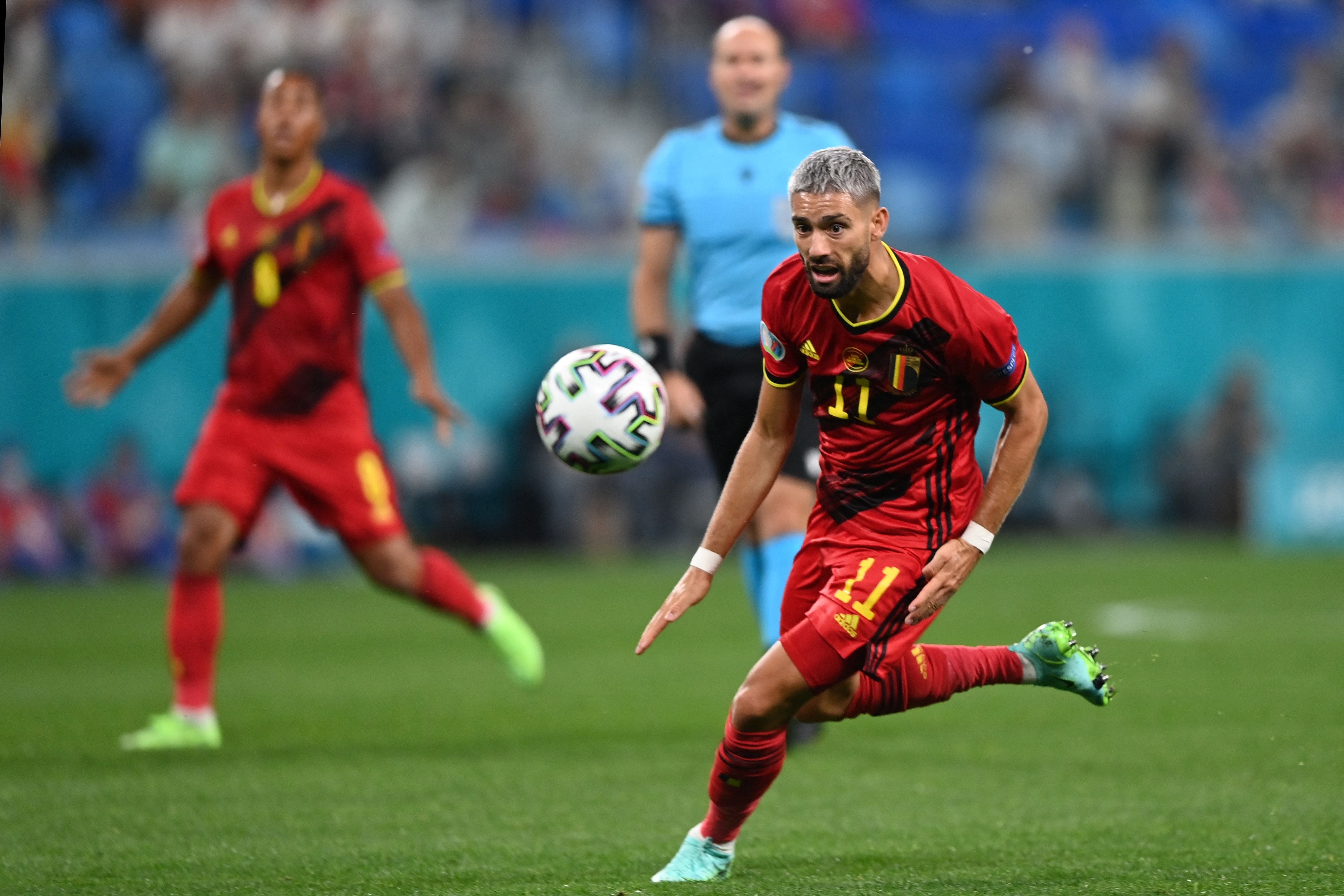 Yannick Carrasco carries the ball forward against Russia