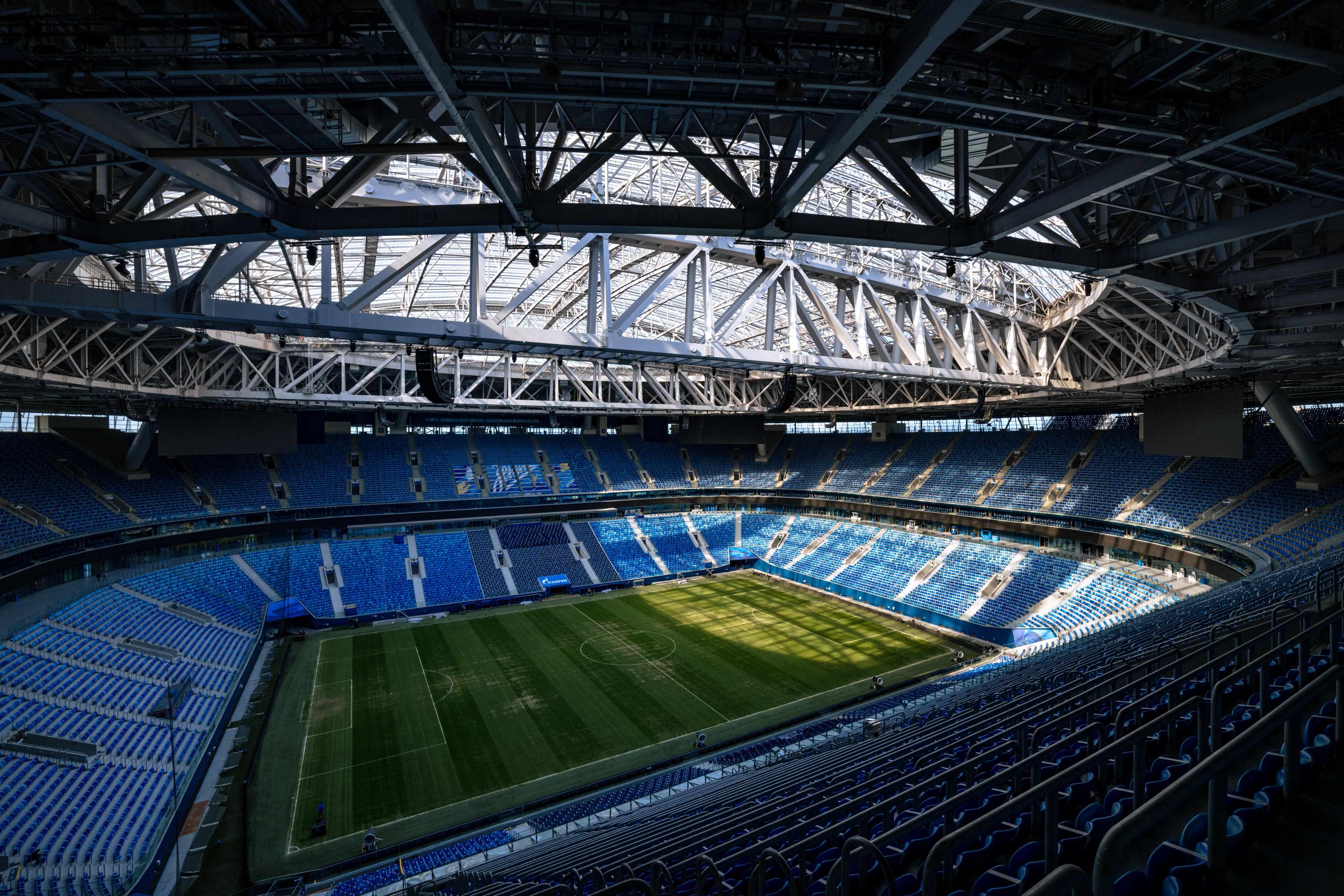 An interior view of the Gazprom Arena stadium (Saint Petersburg Stadium) in Krestovsky island in Saint Petersburg.