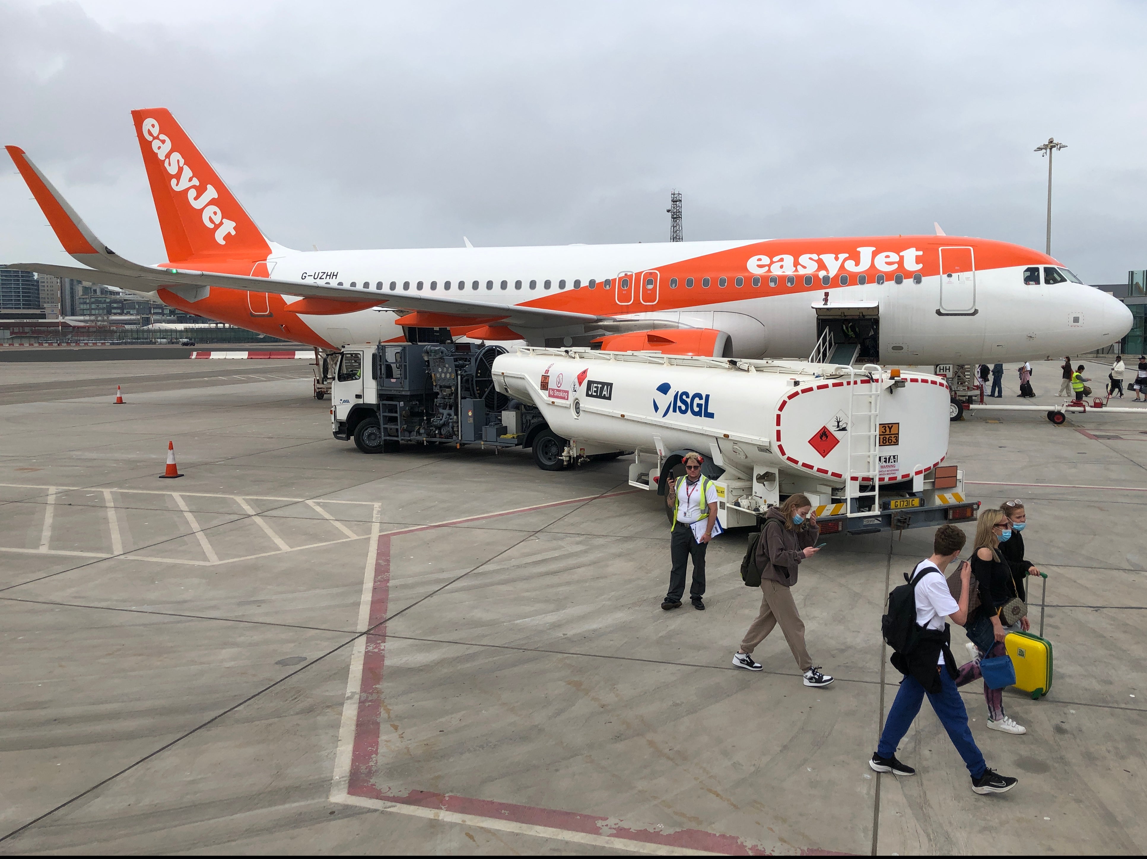 Rare sight: an easyJet Airbus at Gibraltar airport, one of the very few locations from which you can travel without quarantine