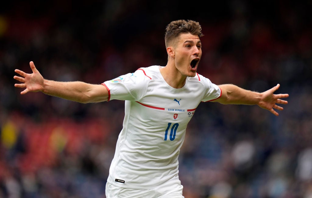 Patrik Schick of Czech Republic celebrates after scoring their side's second goal