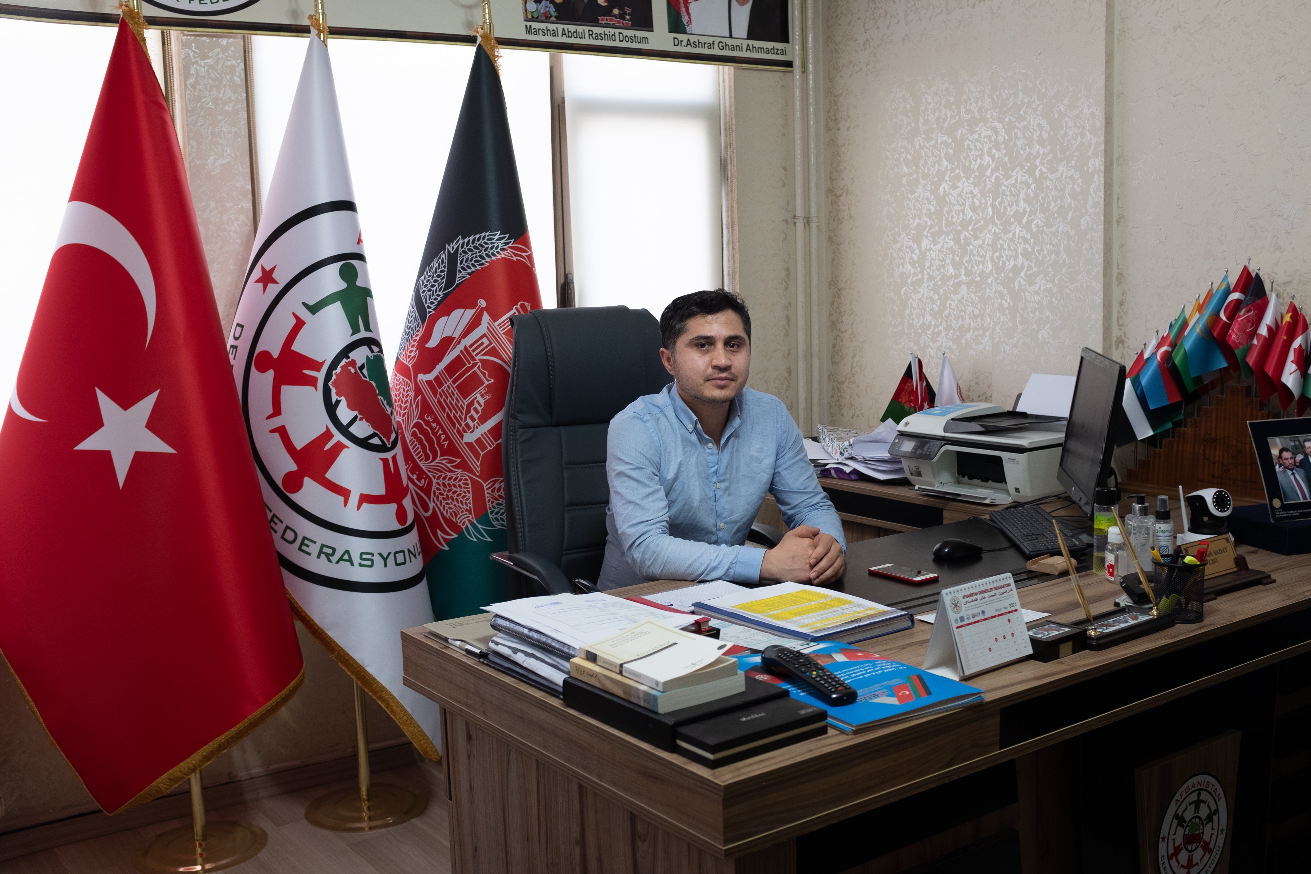 Edris Attar, deputy chief of the Afghanistan Federation of Associations, in his office in Zeytinburnu