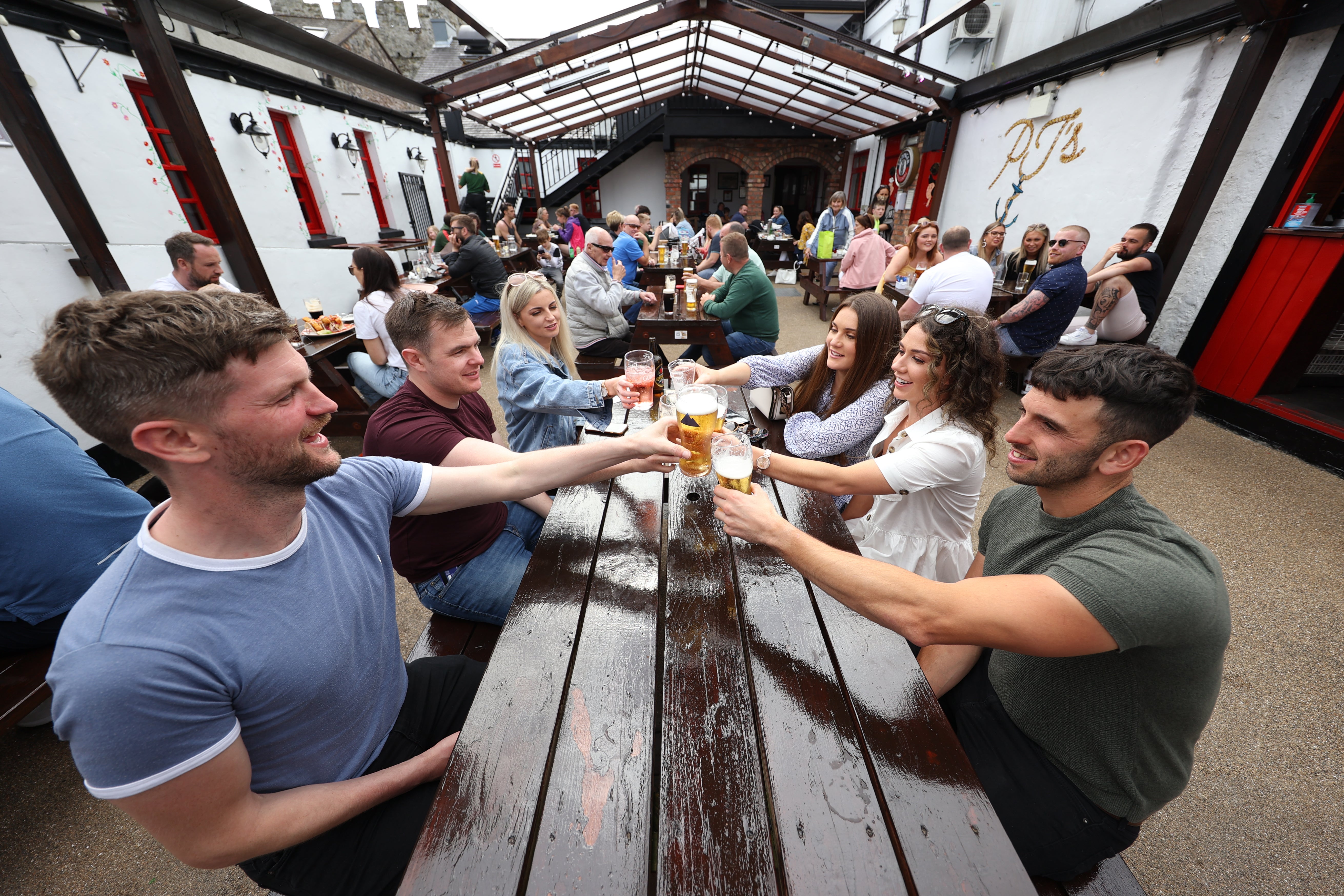 People in beer garden