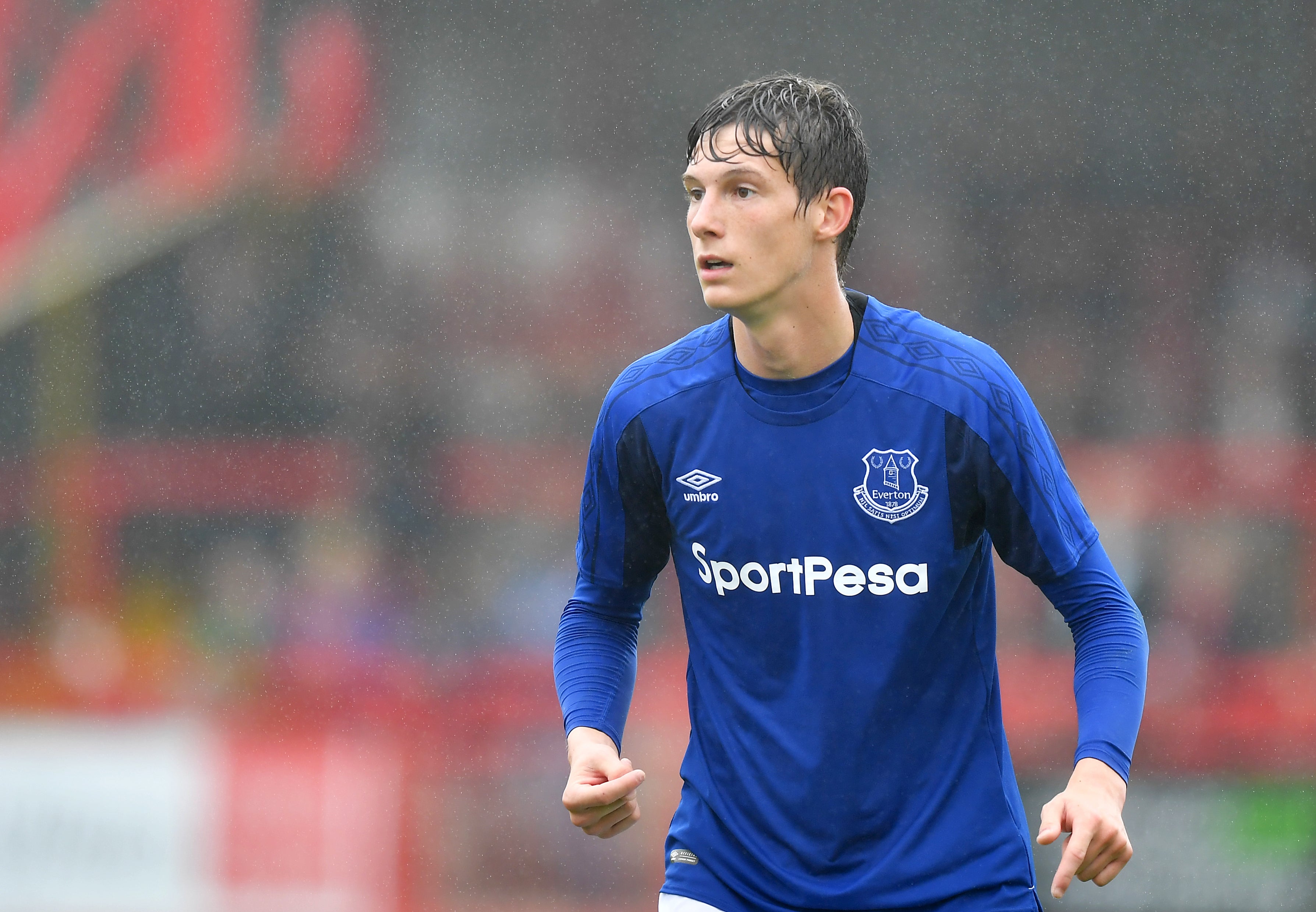 Matthew Foulds in action for Everton against Accrington Stanley at the Wham Stadium.